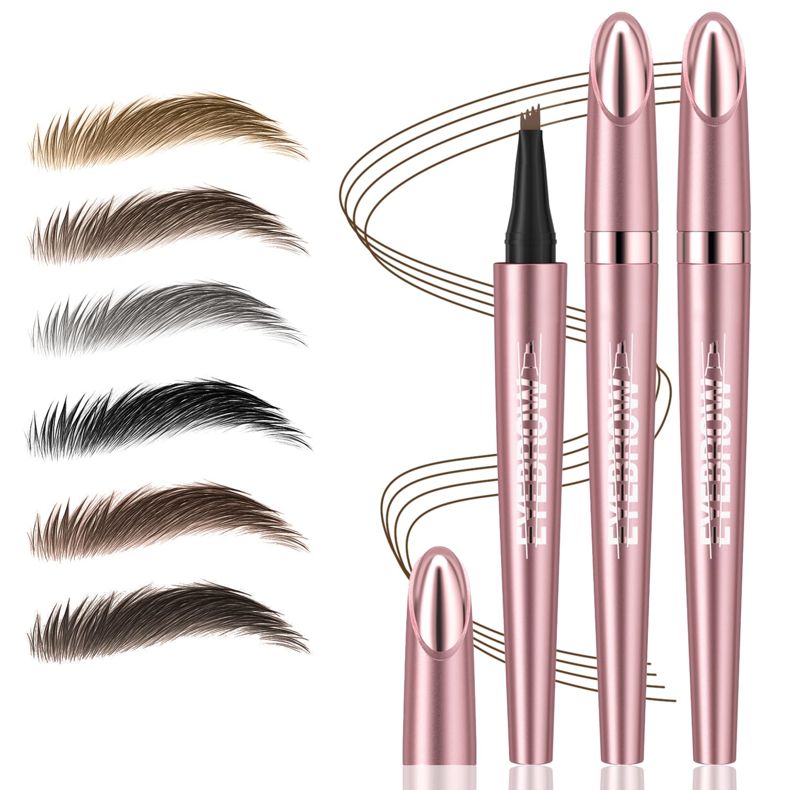 2Pcs Microblading Eyebrow Pen, Long-Lasting Waterproof Eyebrow Pencil With 4-Fork-Tip For 3D Realistic Brow, Easily Create Natur