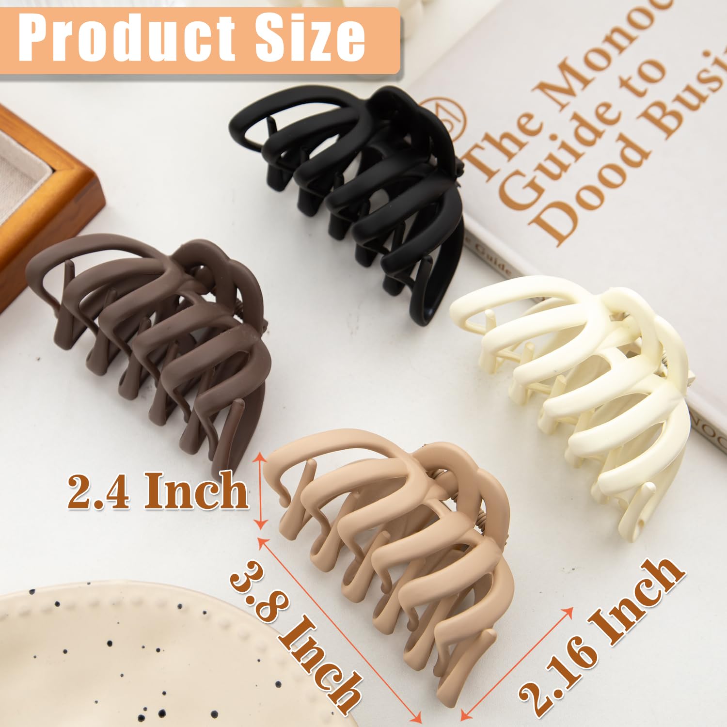 Seneeel 4 Pcs Octopus Claw Clips, 3.8'' Large Hair Claw Clips For Women, Strong Grip Non-Slip Jaw Clips For Thick Hair, Natural