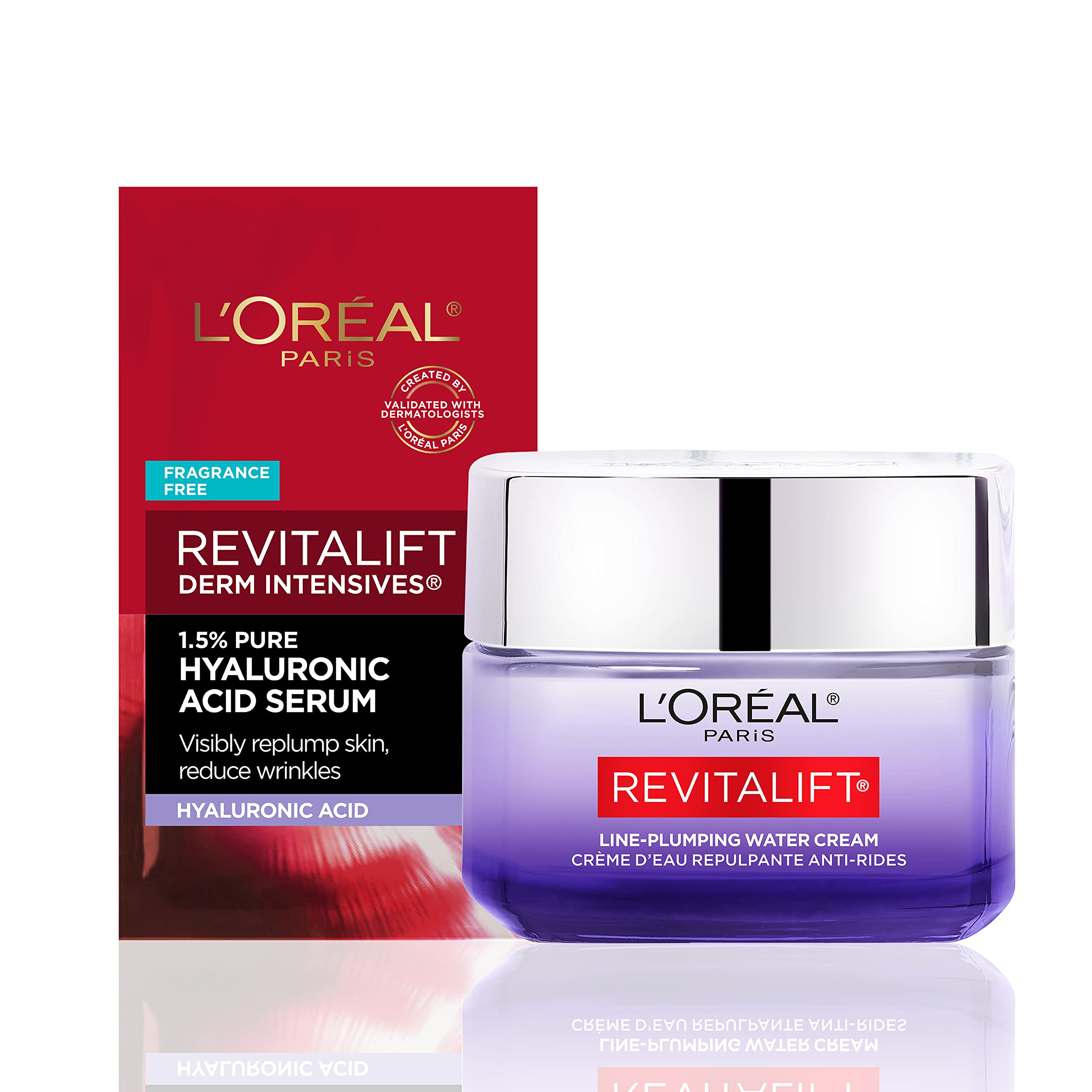 L'Oreal Paris Revitalift Moisturizer, Hyaluronic Acid Water Cream with Ceramides, Deeply Hydrating, Fragrance Free 1.7 oz + Seru