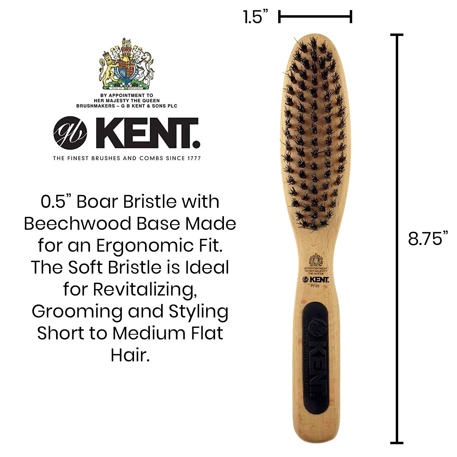Kent Natural Shine Narrow Grooming Pure Bristle Brush