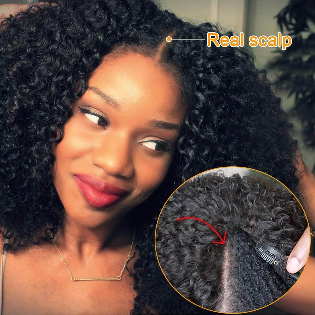 Unice Glueless Kinky Curly V Part Wigs Human Hair No Lace Upgrade U Part Wigs Afro Kinky Curly V Shape Human Hair Wig With Clips