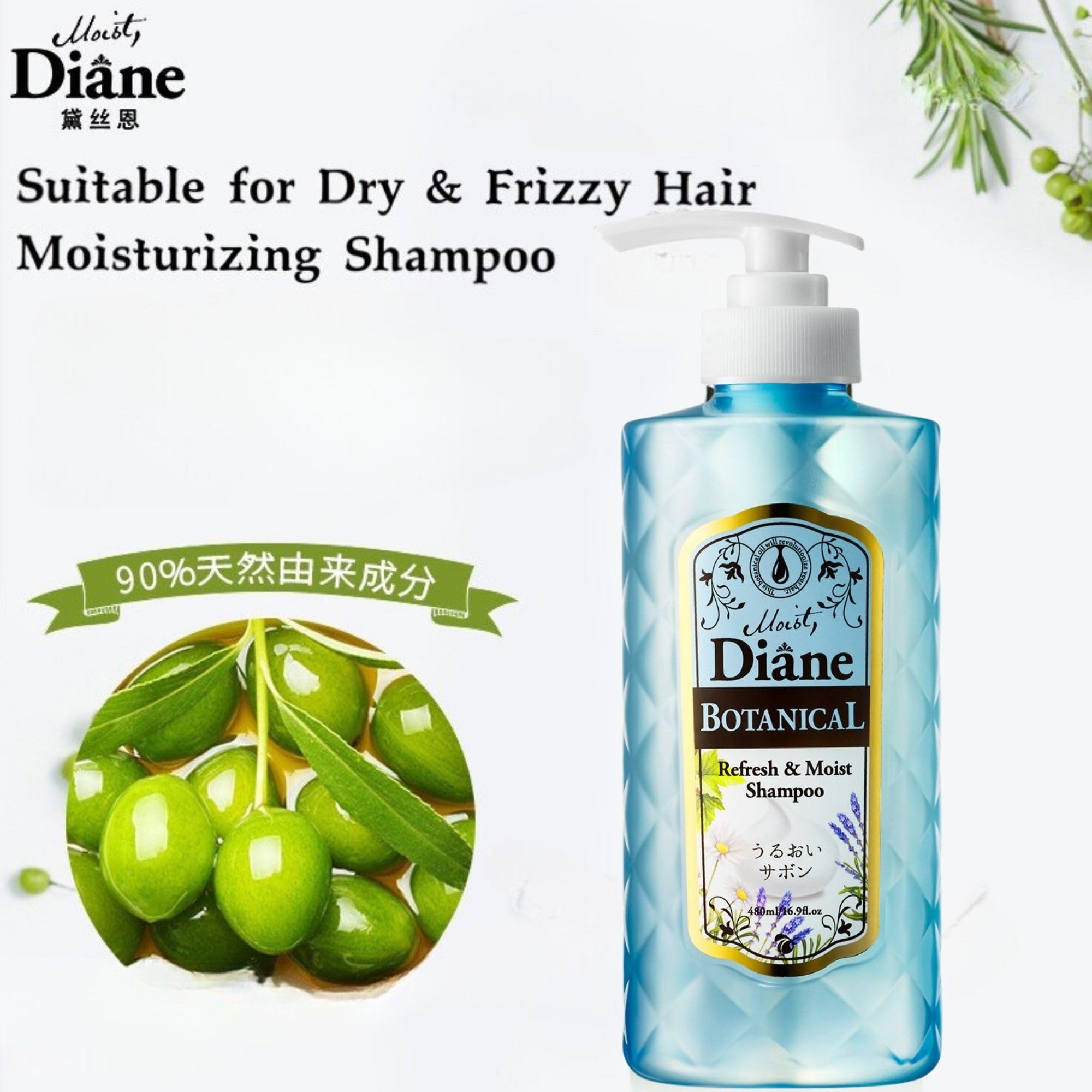 Moist Diane Natural & Organic Moisturizing Hair & Scalp Shampoo With Pump For Women & Men For Dry & Damaged Hair, Japanese Hydra