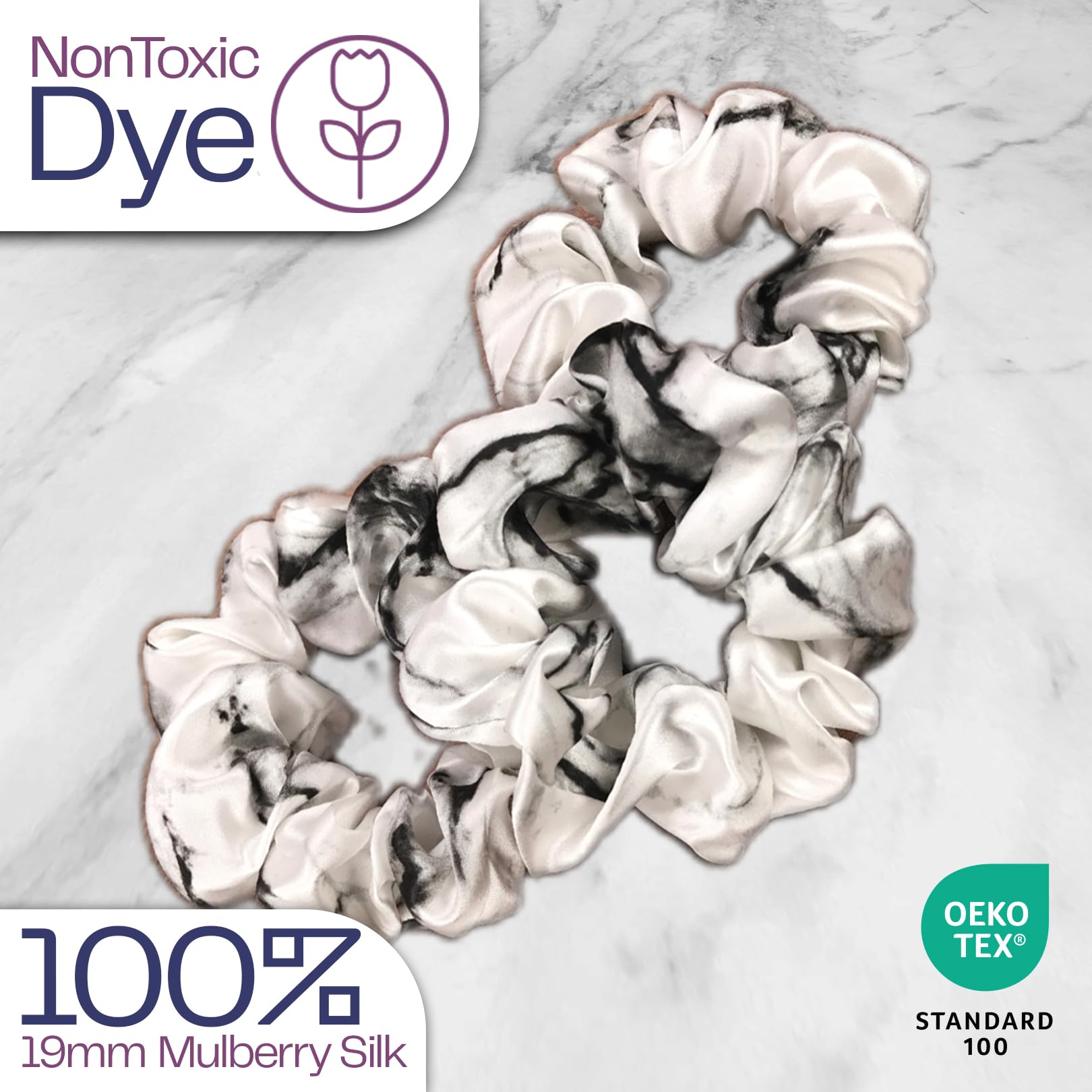 Celestial Silk Mulberry Silk Scrunchies For Hair (Marble)