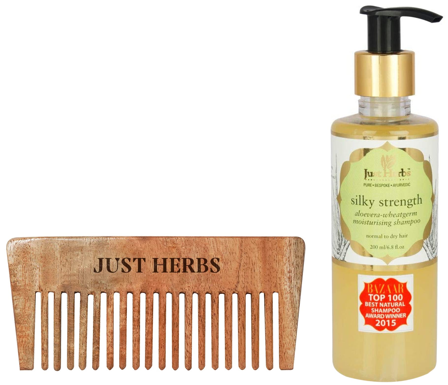 Just Herbs Hair Care & Protection Combo With Silky Strength Shampoo & Neem Wooden Comb, Pack Of 1