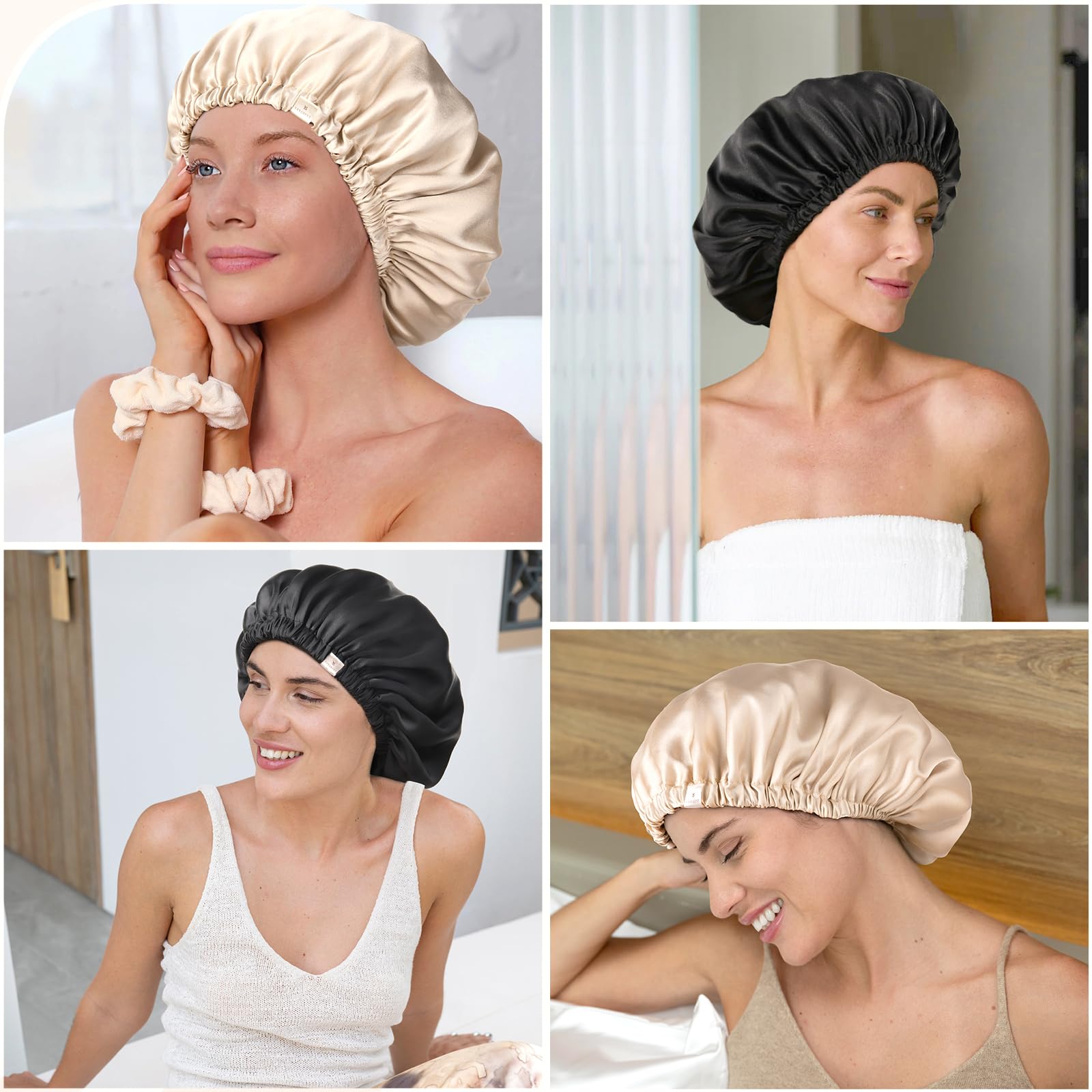 Yanibest 22 Momme 100% Mulberry Silk Sleep Cap Silk Bonnet For Women - Natural Silk Sleeping Cap Hair Bonnet & Silk Scrunchies