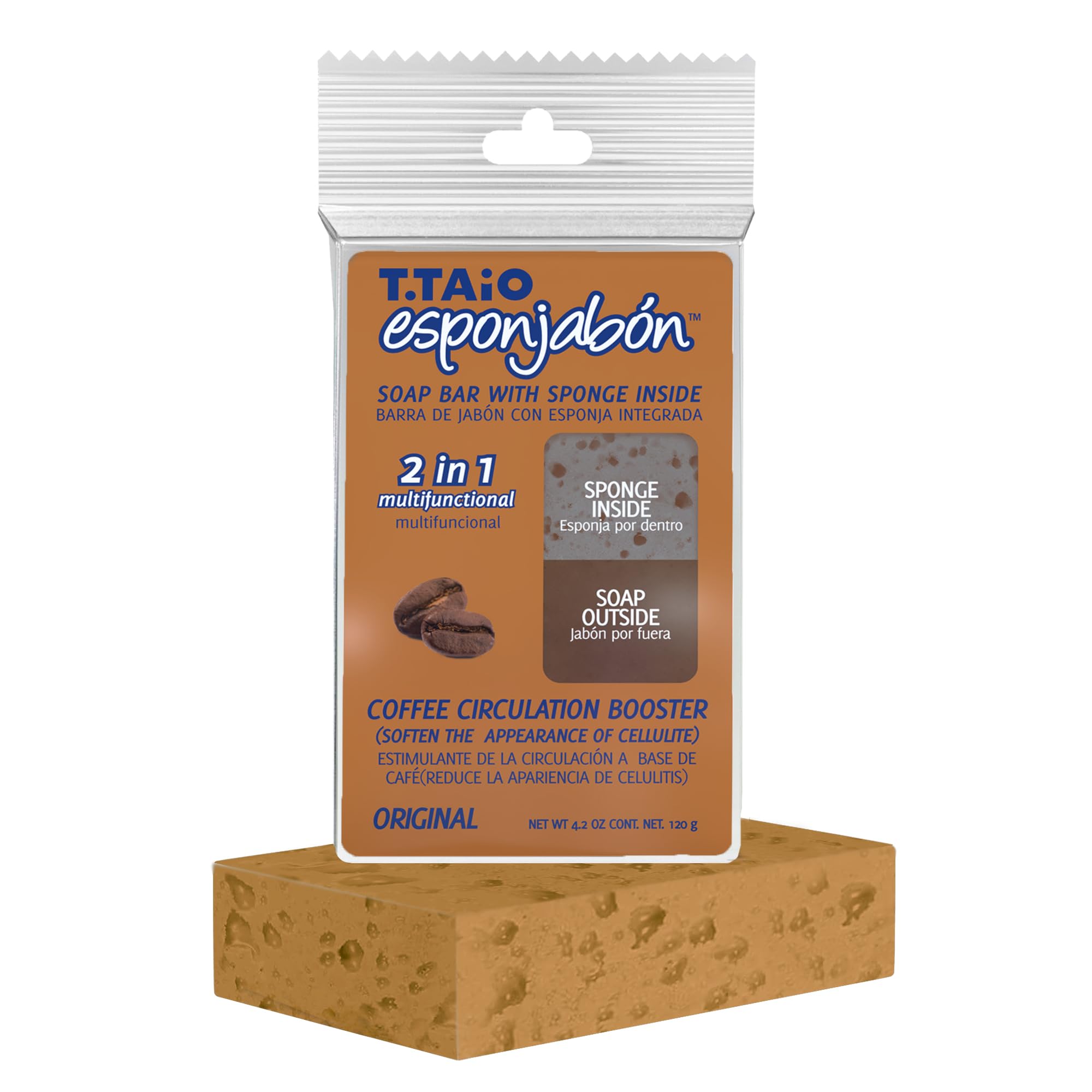 T.Taio Esponjabon Mother Of Pearl And Coffee Soap Sponges - Shower Scrubbers That Remove Oil And Dirt - Sponges To Scrub Foot, E