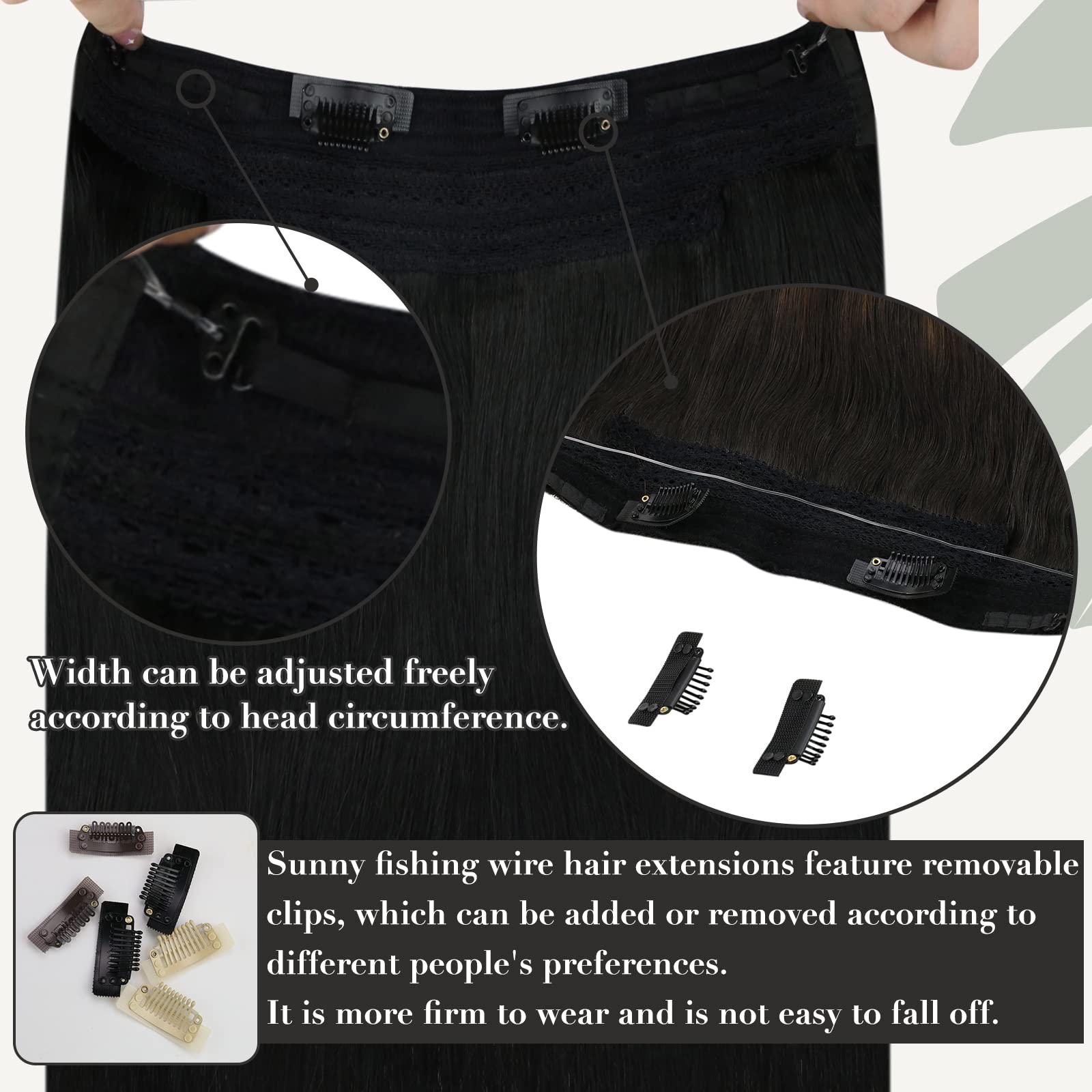 Sunny Wire Human Hair Extensions Black Fishing Line Hair Extensions Jet Black Invisible Wire Hair Extensions Human Hair Straight