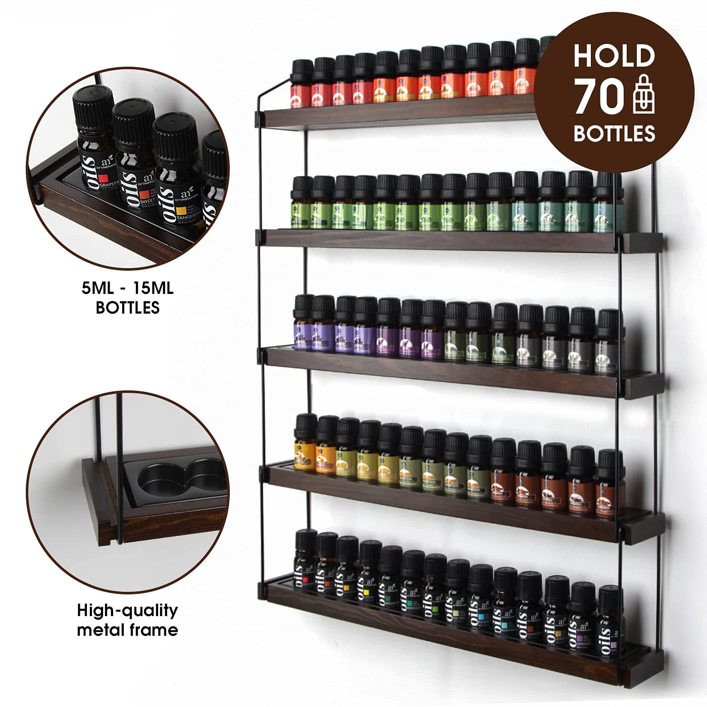 J Jackcube Design Essential Oils Display Shelves Wall Mount Black Metal And Wood, Nail Polish Paint Holder Rack Organizer Holds