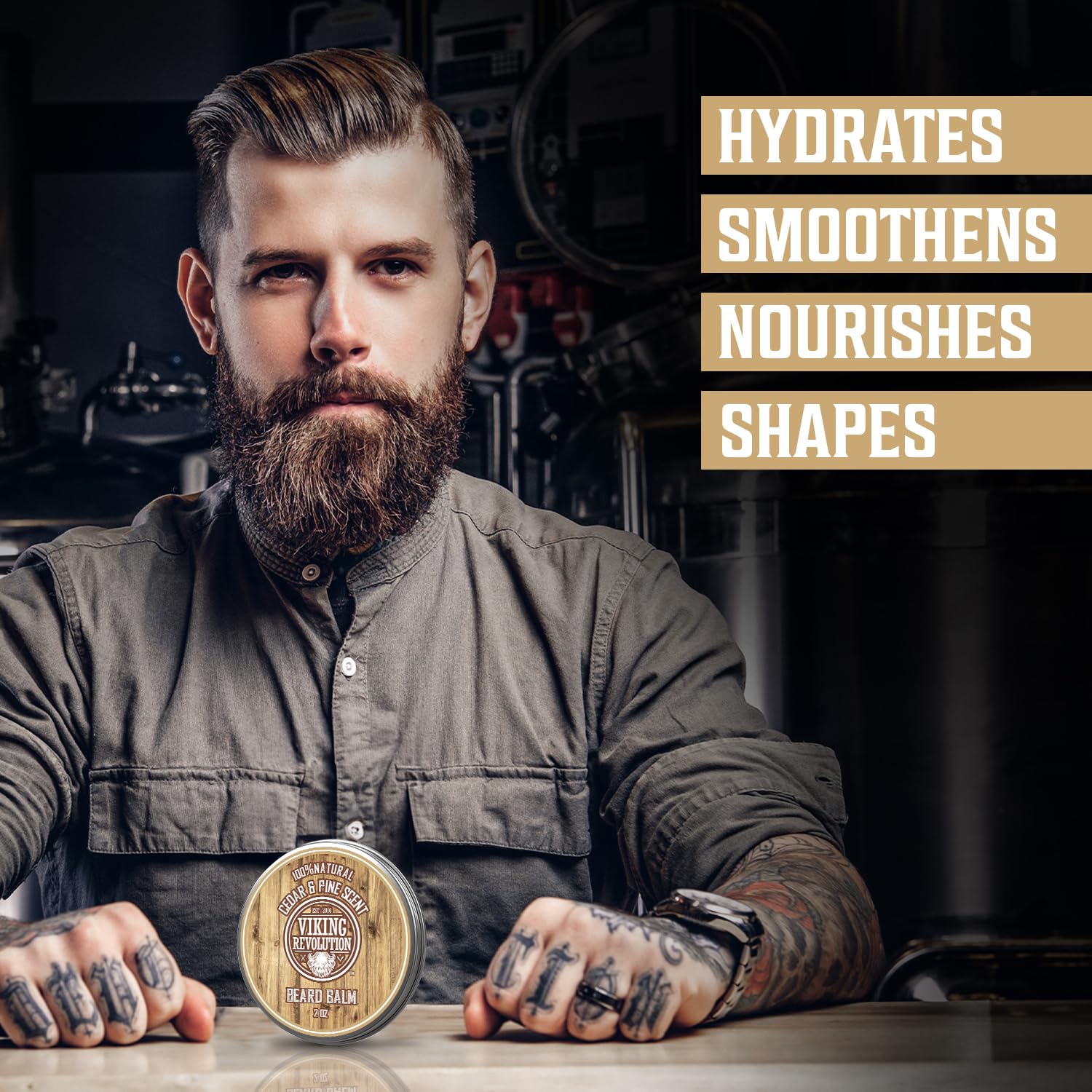 Viking Revolution Beard Balm Cedar & Pine Scent W/Argan & Jojoba Oils - Styles, Strengthens & Softens Beards & Mustaches - Leave