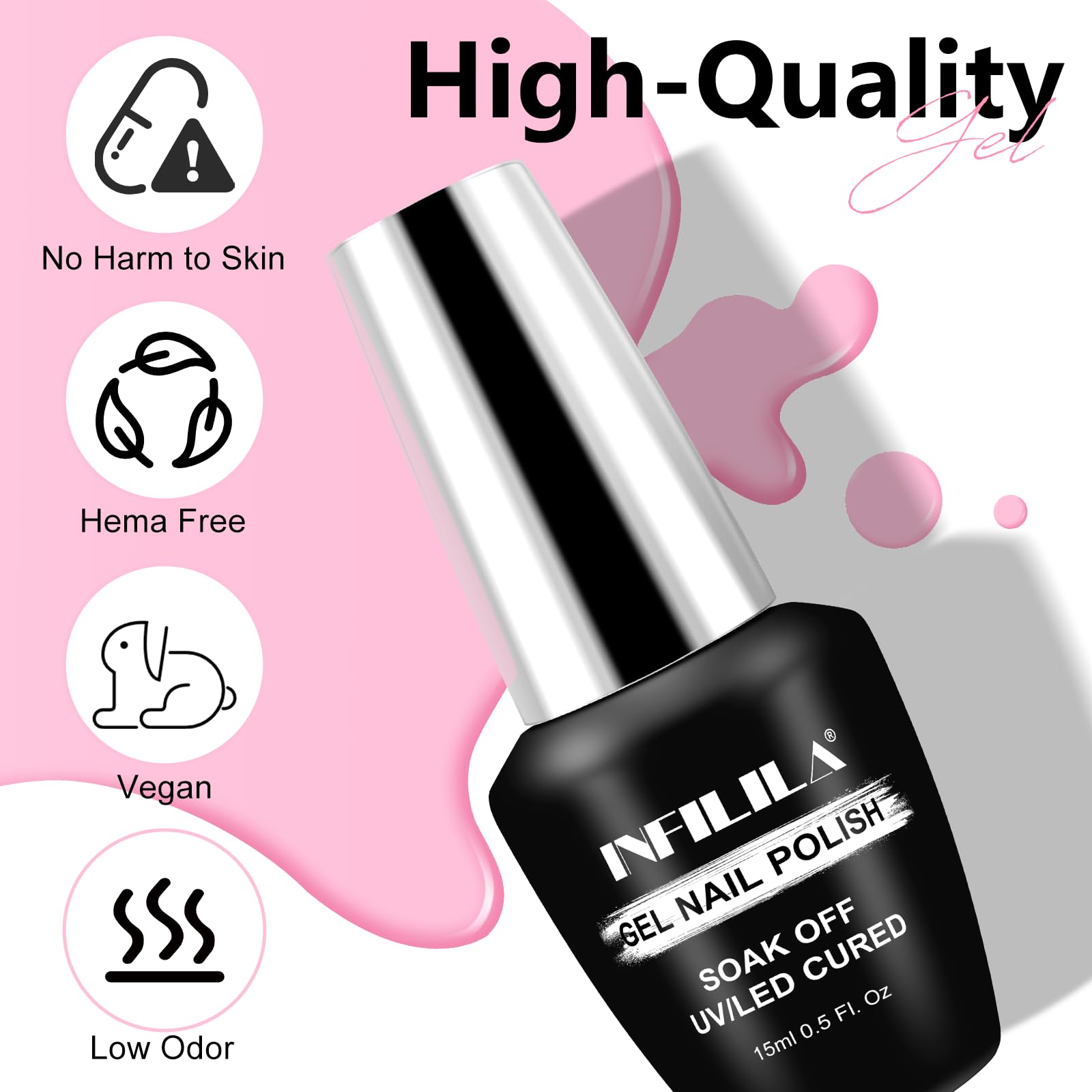 Nxj Infilila Light Pink Gel Nail Polish, 15Ml 0.51Oz Milky Pink Color Nails, Hema Free Baby Pink Gel Nail Polish Gel Soak Off Uv