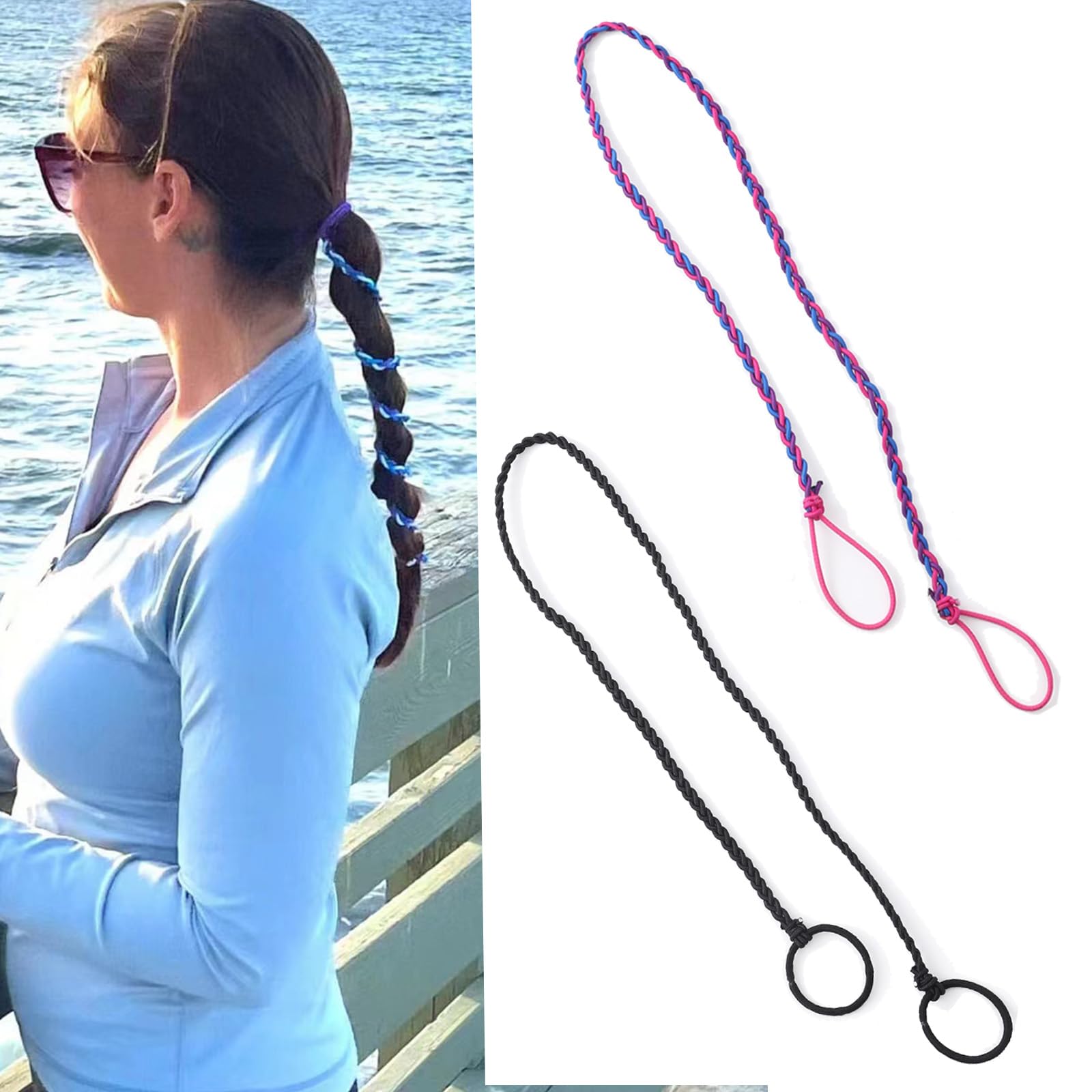 THJ Tail Braid Holder 2.5mm Tangle Free Hair Ties for Thin Long Hair Elastic Spiral Ponytail Holders for Women Girls Swimming Po