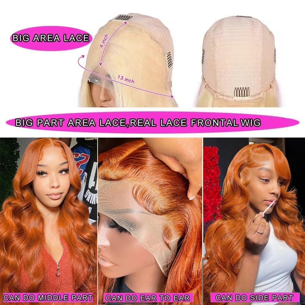 Long 32 Inch #350 Ginger Orange Lace Front Wigs Human Hair Body Wave 13X4 Ginger Lace Front Wig Human Hair Hd Lace Frontal Wig W