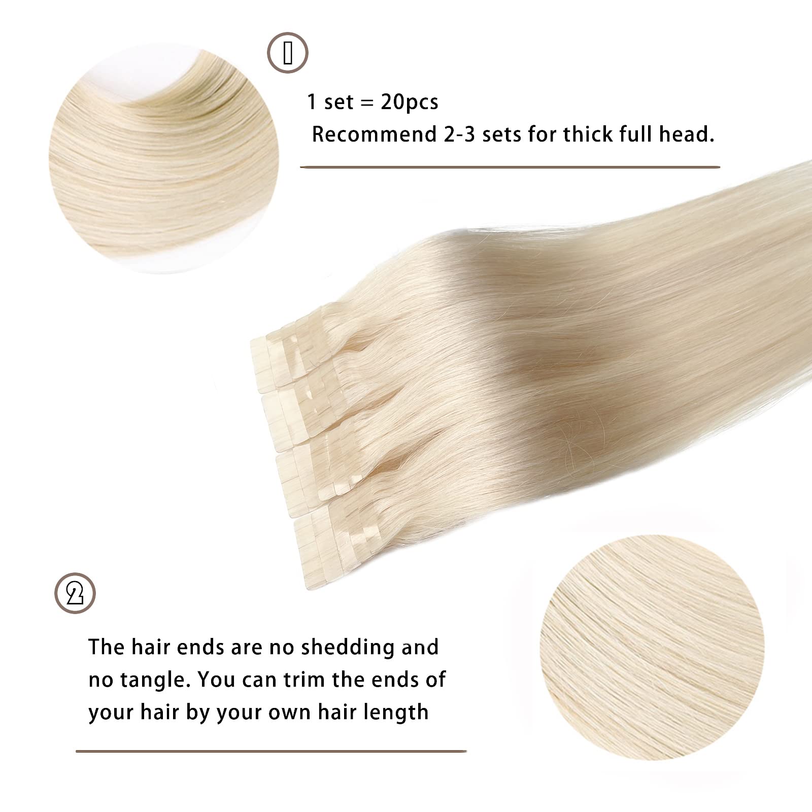 20Pcs 70G Tape In Human Hair Extensions Platinum Blonde Silky Straight Real Hair Extensions Platinum Blonde Tape In Skin Weft 24