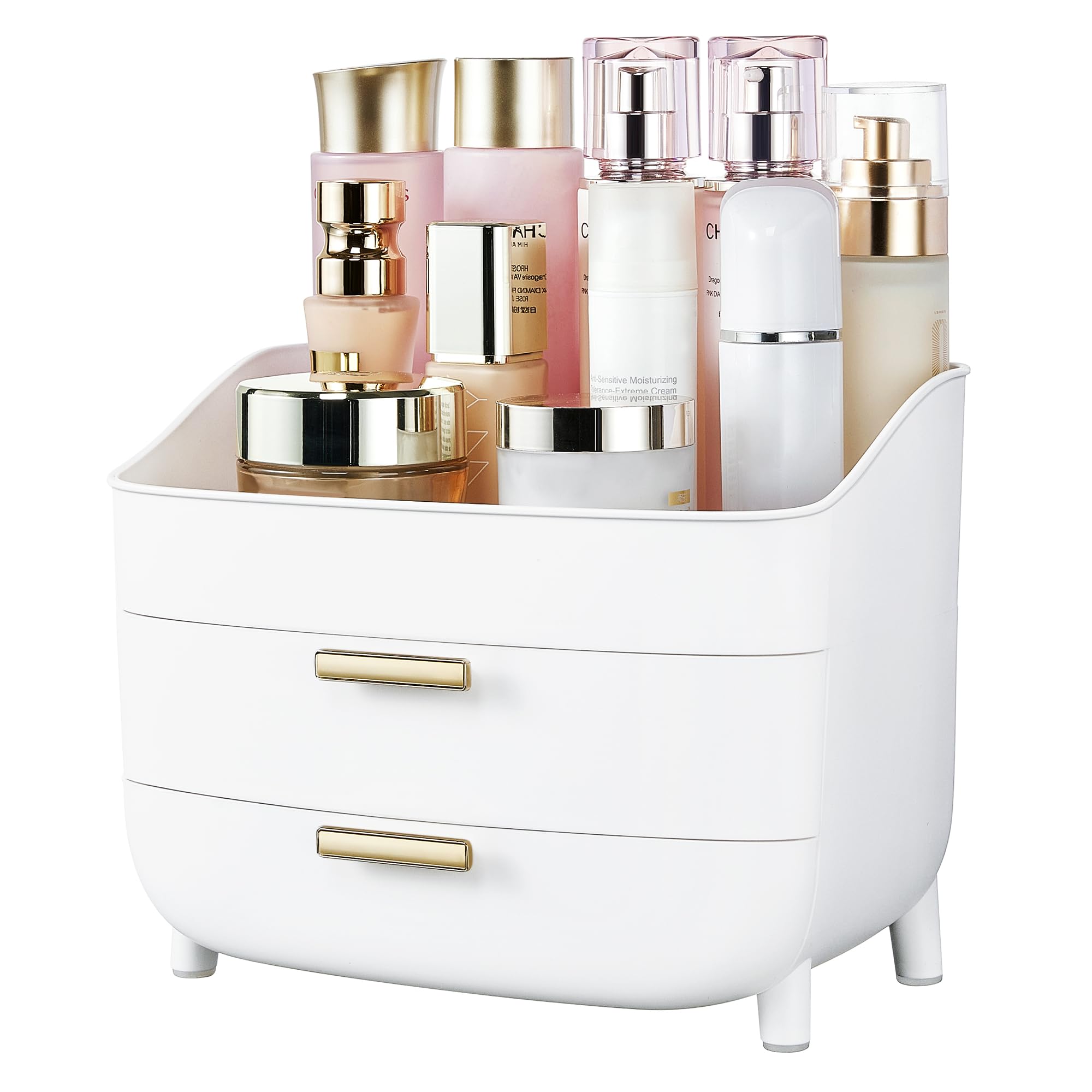 Vtopmart 3-Tier Skincare Makeup Organizer with Drawers for Vanity and Bathroom Countertop, Large Cosmetic Storage Box Case for D