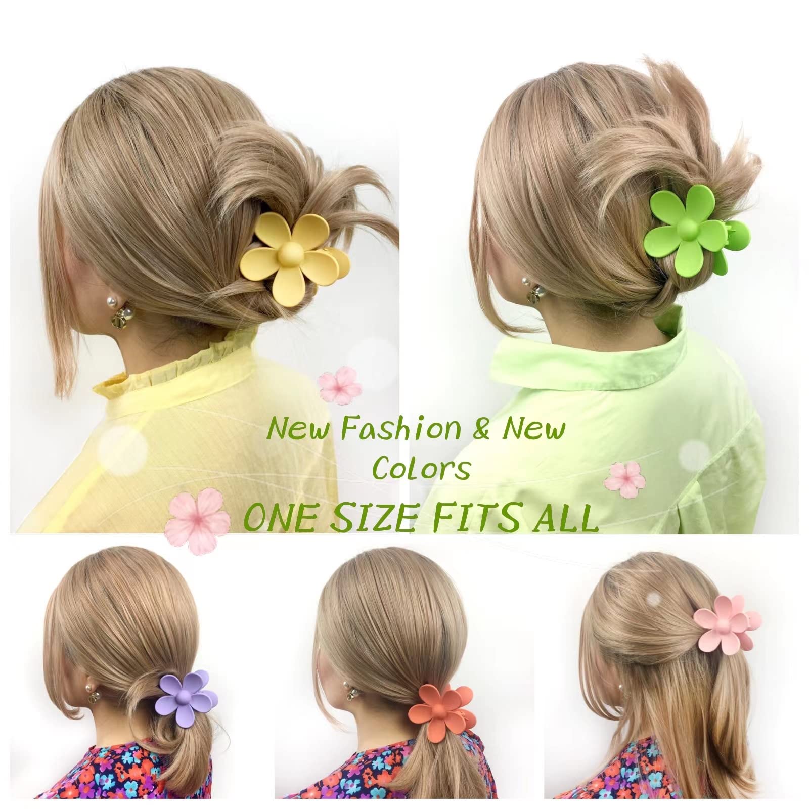 Flower Hair Clips 8Pcs, Large Claw Clips For Women Girls Thick Thin Hair, Strong Hold Nonslip Big Dasiy Jaw Clamps Matte Hair Ac