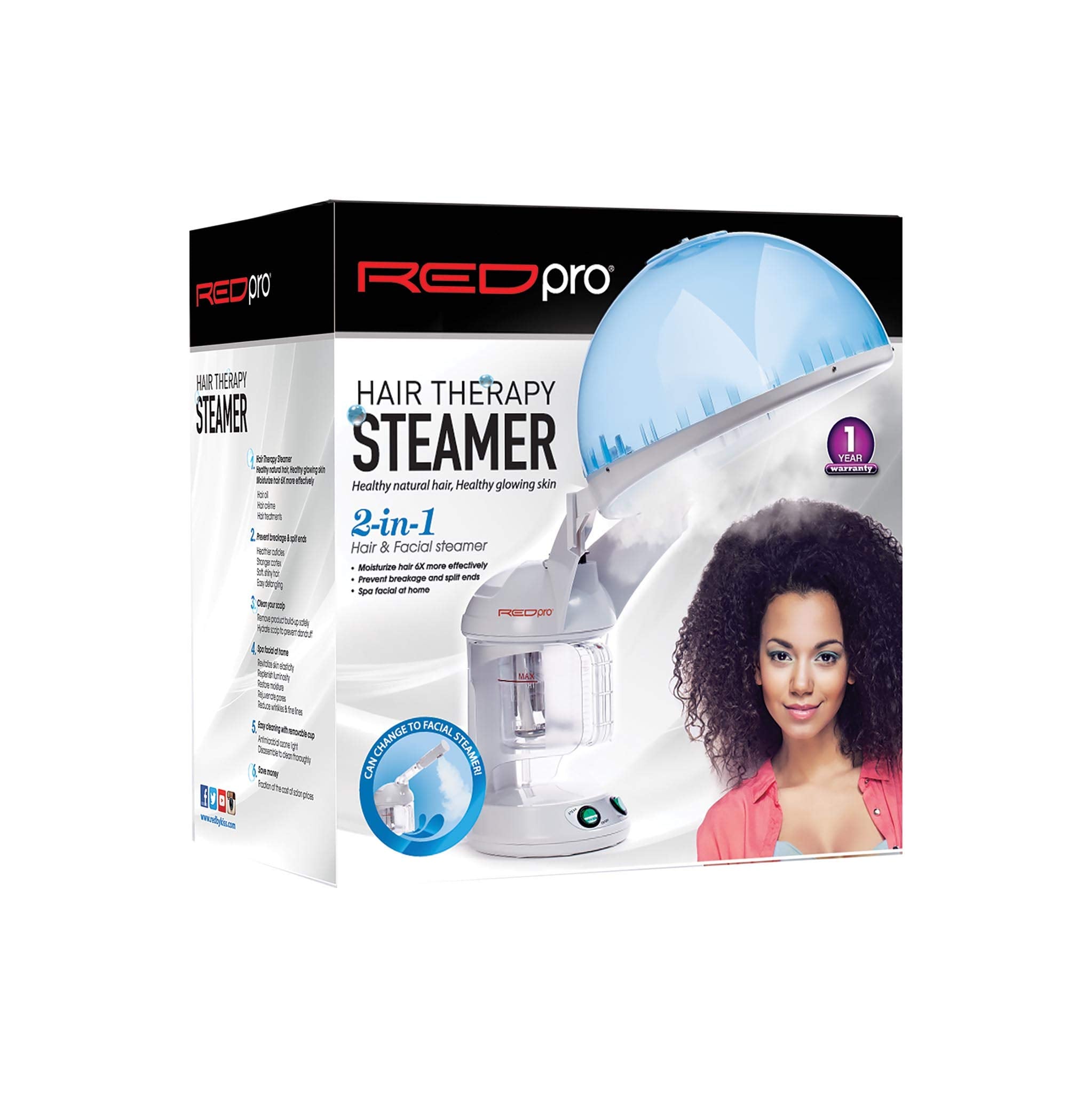 Red Pro Hair Therapy 2-in-1 Hair Steamer & Facial Steamer for Deep Cleaning, Designed for Personal Care at Home or Salon, Moistu