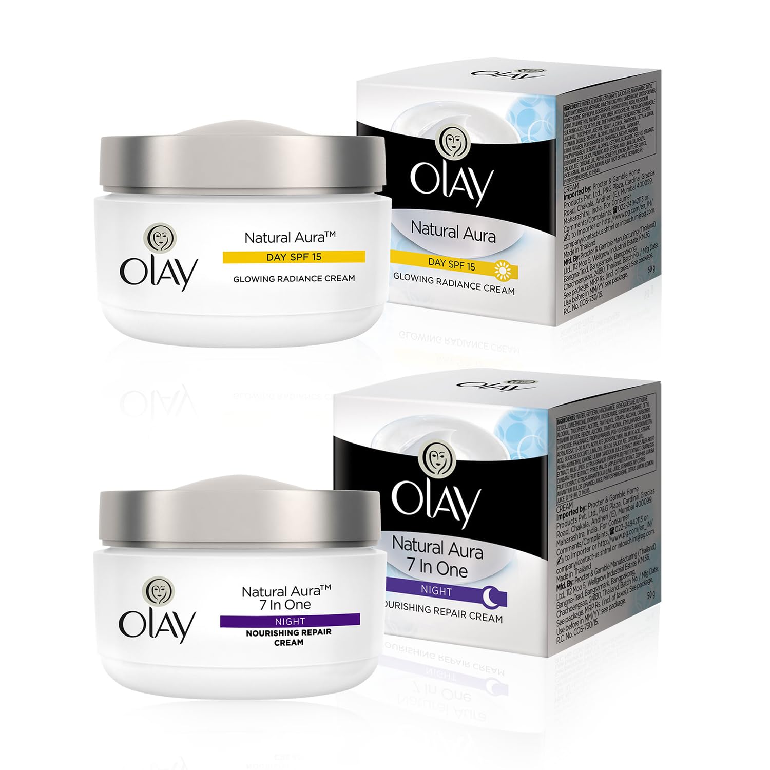 Olay Onatural Aura Day & Night Face Cream Combo-Day Cream With Spf 15 & Nourishing Repair Night Cream|Reveal Skins Natural Glow|