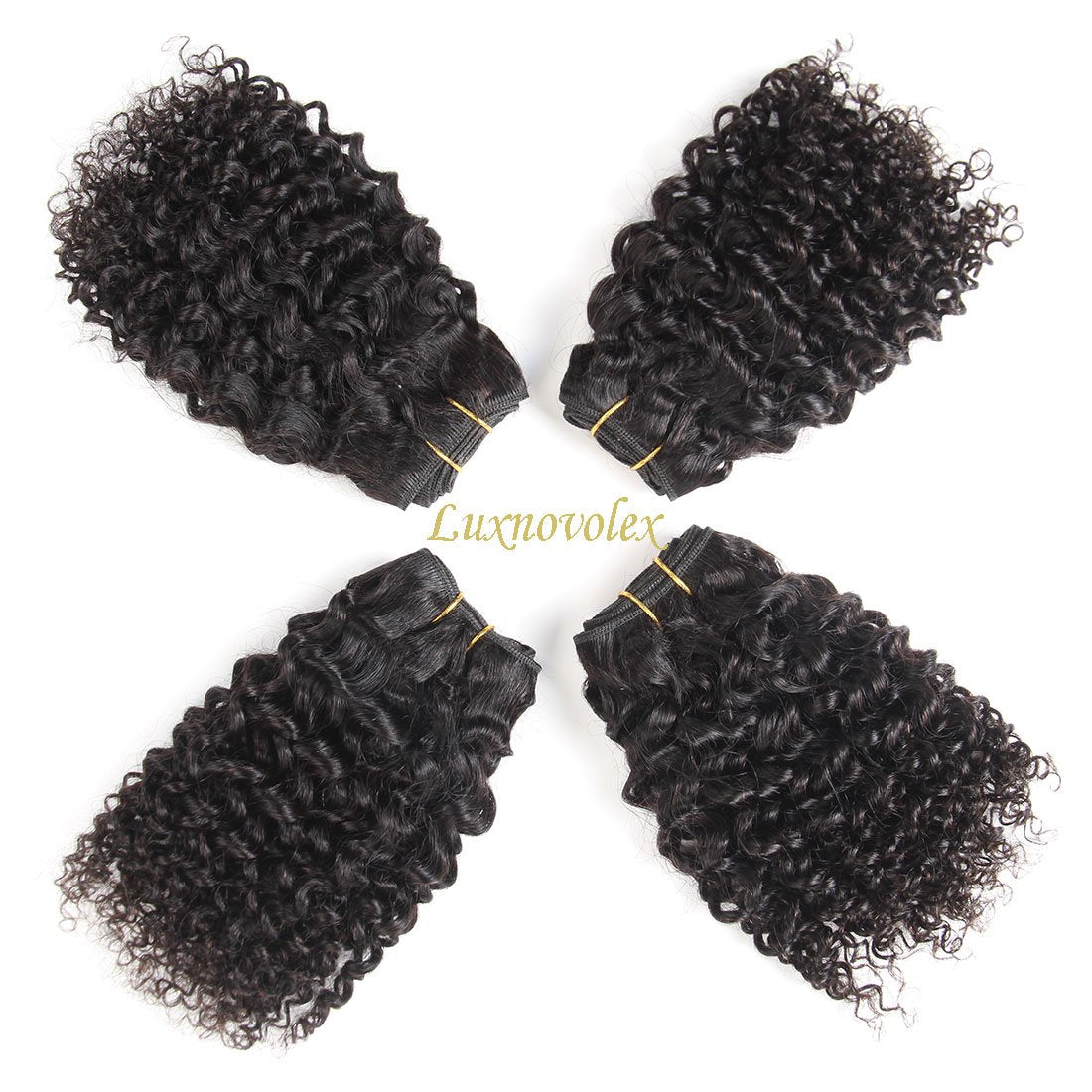 Luxnovolex Brazilian Curly Bundles Human Hair Kinky Curly 4 Bundle Short Virgin Human Hair Deals 50G/Bundle Unprocessed Remy Jer