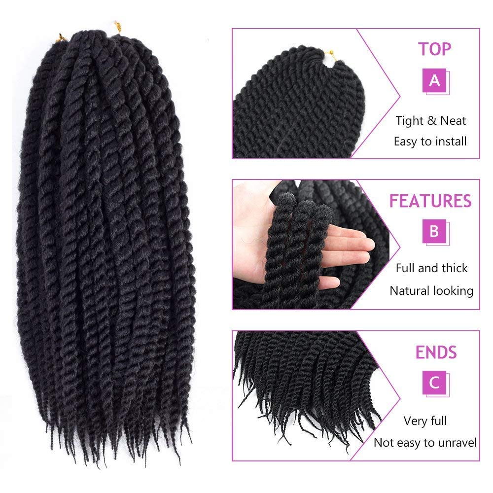 Admutty Havana Twist Crochet Hair 6 Packs 18 Inch Crochet Braids Senegalese Twist Crochet Braiding Hair (T1B/Bug)