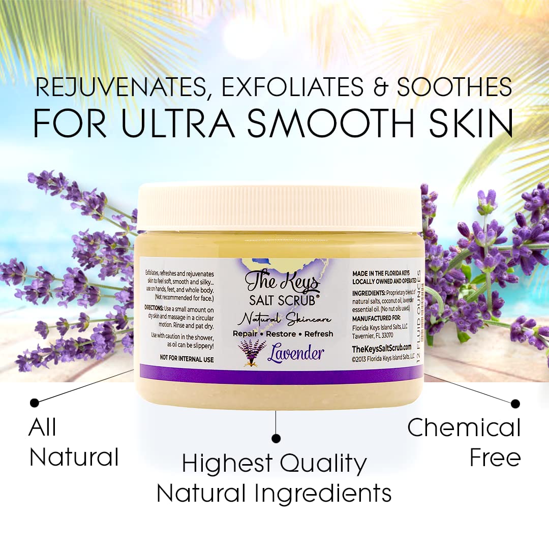 The Keys Salt Scrub, Lavender Exfoliating Body Scrub for Women & Men, Deep Cleansing for Hands, Feet & Bikini Area, Sea Salt Scr
