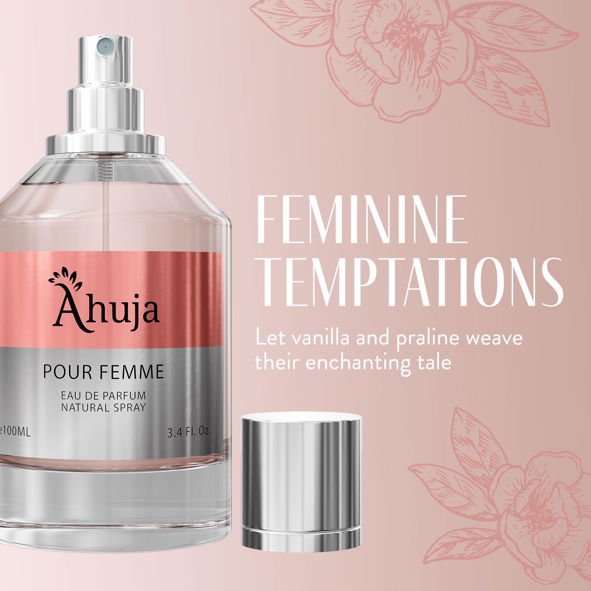 AHUJA Pour Femme Eau De Parfum 3.4oz - EDP Perfume for Women, Mom Perfume, Spray for Her Perfume, Great Gift Luxury Scent for He