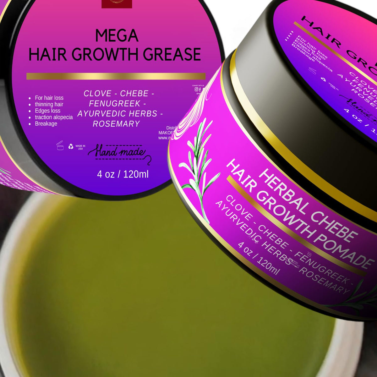 Chebe Magic Hair Growth Grease, With Organic Chebe From Chad, Rosemary, Moringa Leaf And Ayurvedic Herbs. Stimulate Scalp For Ra