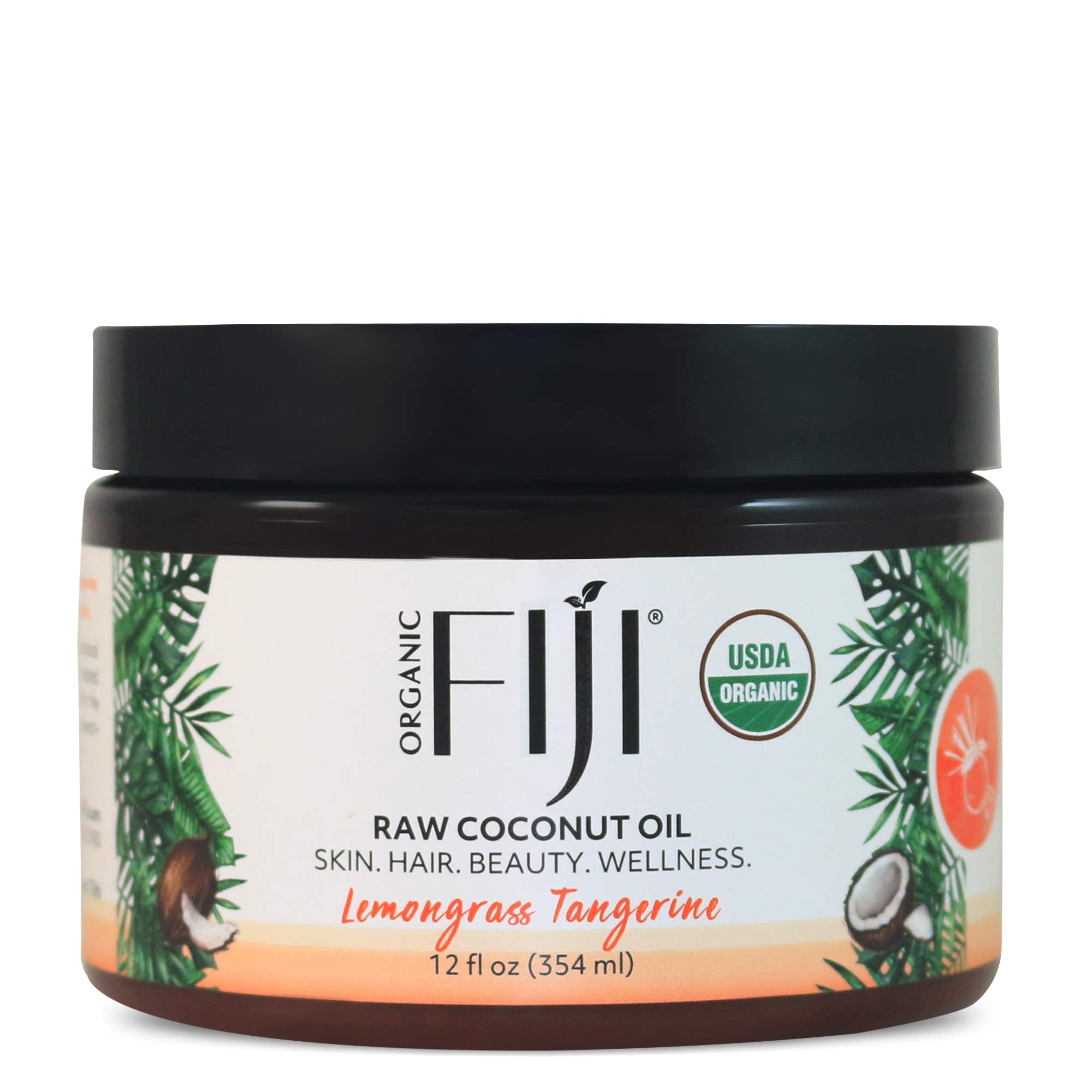 Organic Fiji Raw Cold Pressed Coconut Oil for Hair, Skin, Face & Body | Relaxing Massage Oil | Lemongrass Tangerine,12 oz for Wo