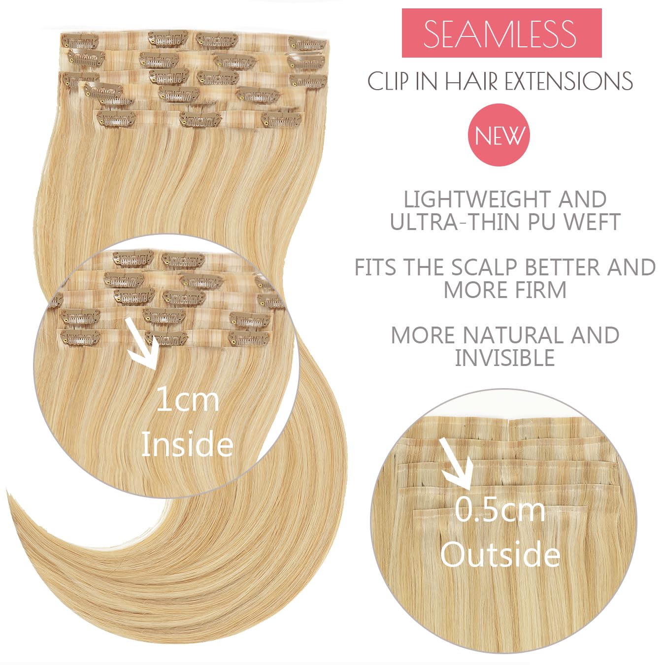 Loxxy Human Hair Clip In Extensions Thin Pu Weft Highlight Golden Brown Mixed With Platinum Blonde Invisible Seamless Clip In Ha