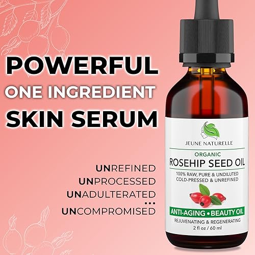 Jeune Naturelle Rosehip Oil Organic, From Fruit & Seeds, Pure, Raw, Virgin, Cold Pressed, Undiluted Body Oil For Skin Care, For