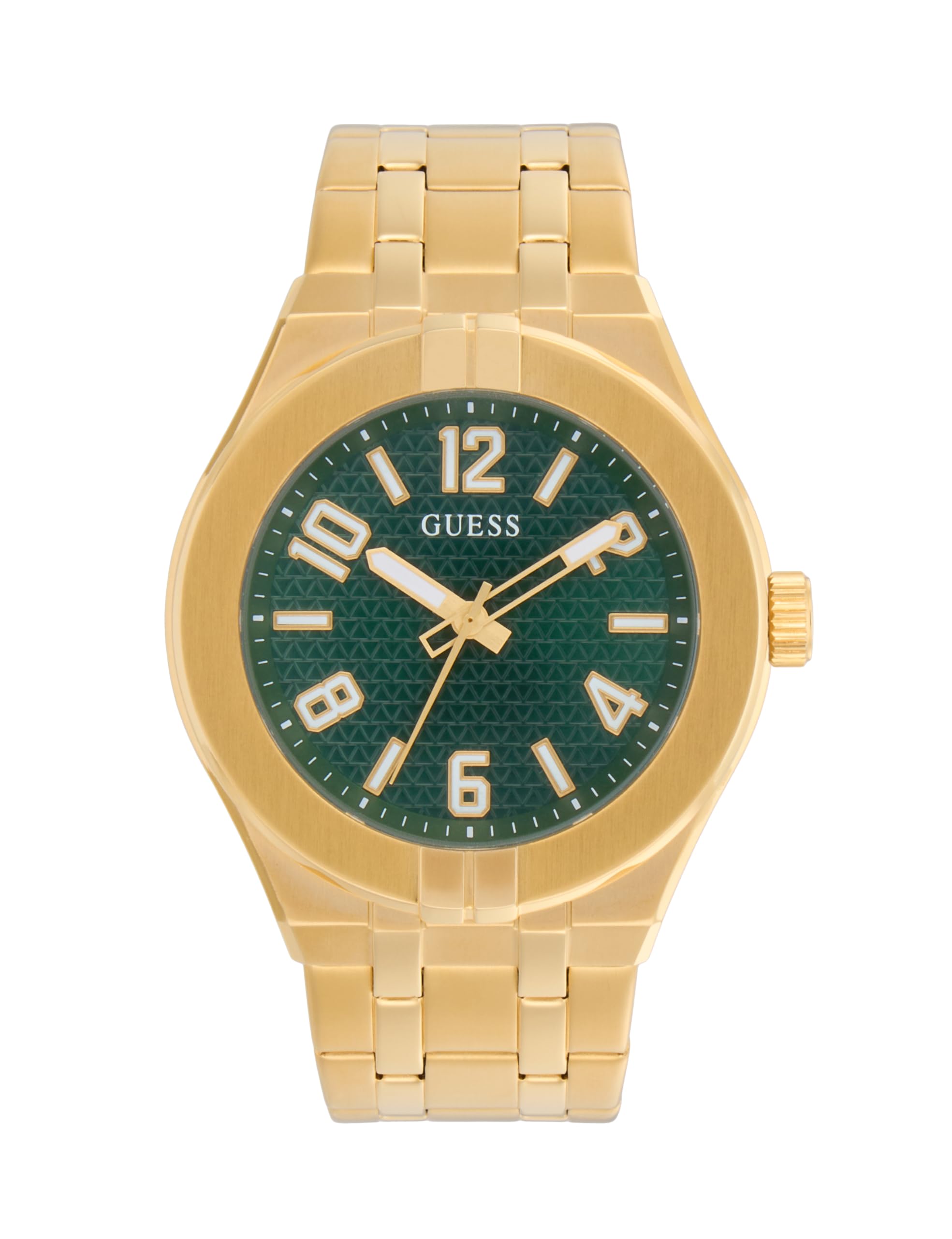 Guess Stainless Steel Men Green Analog Round Dial Watch Gw0661G2, Gold Band