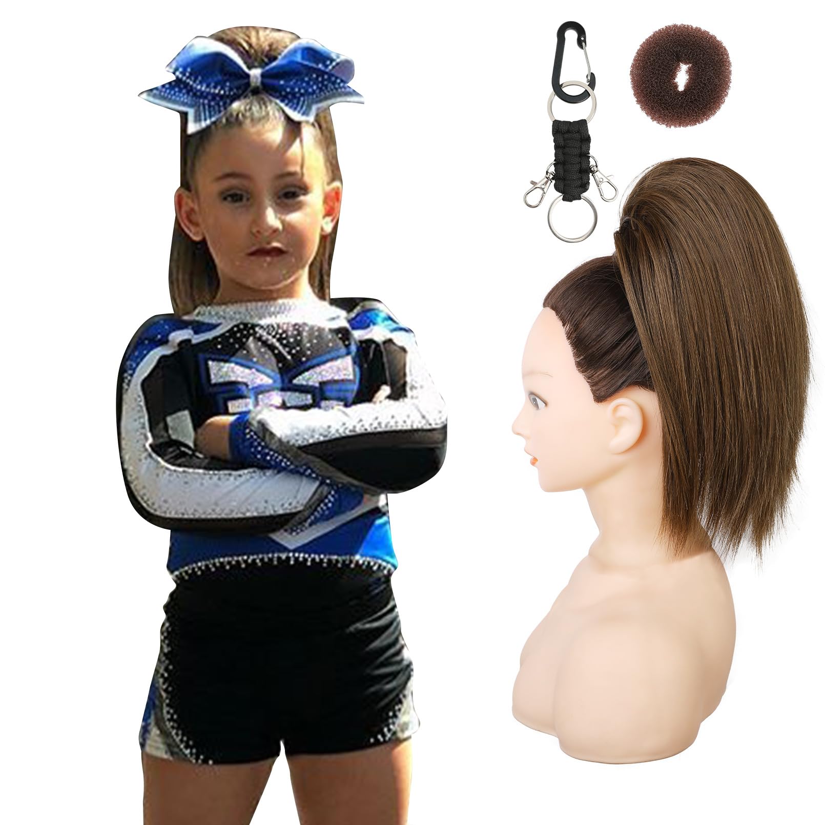 SEIKEA Cheer Ponytail Hair Piece, 10'' Straight Tangle-Resistant Smooth Natural Cheerleader Hairpiece Ponytail Extension for Che