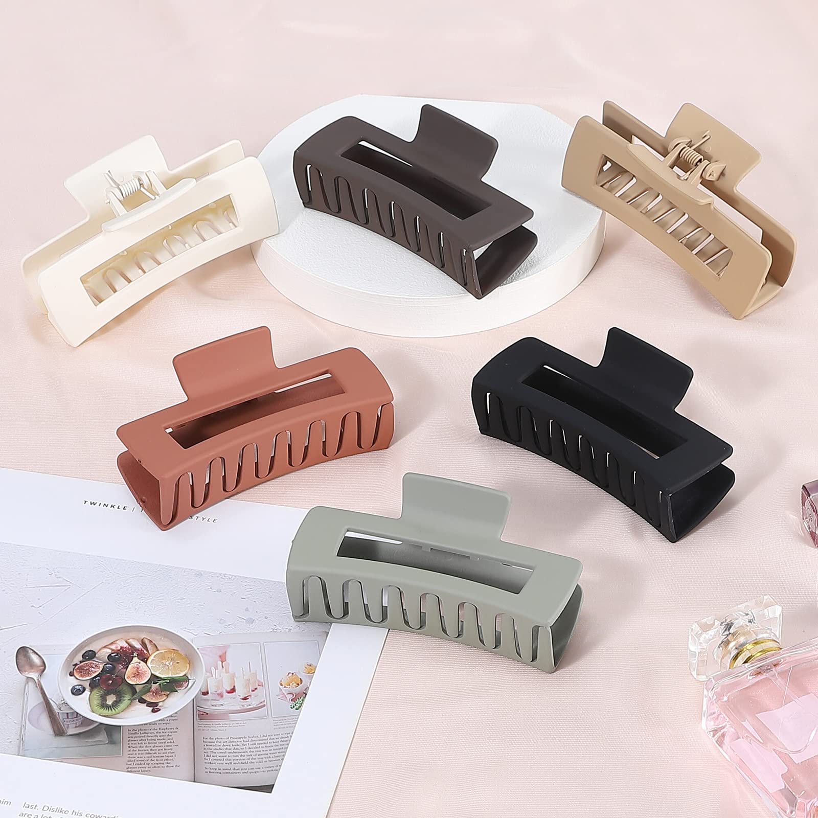 Sisiaipu 4 Inch Big Hair Claw Clips 6 Pcs for Thick Hair Square Hair Clips for Women Rectangle Nonslip Acrylic Banana Jaw Clips
