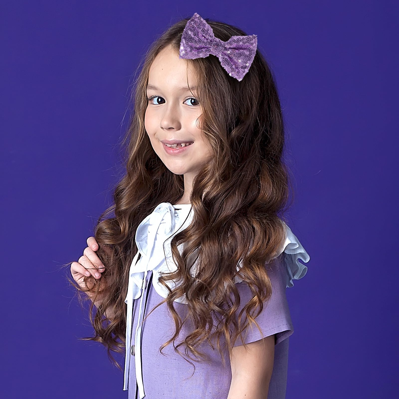 4'' Purple Sparkly Glitter Sequin Hair Bows Clips For Toddler Girls Valentines Christmas Birthday Gift Party Dress Outfit Decor