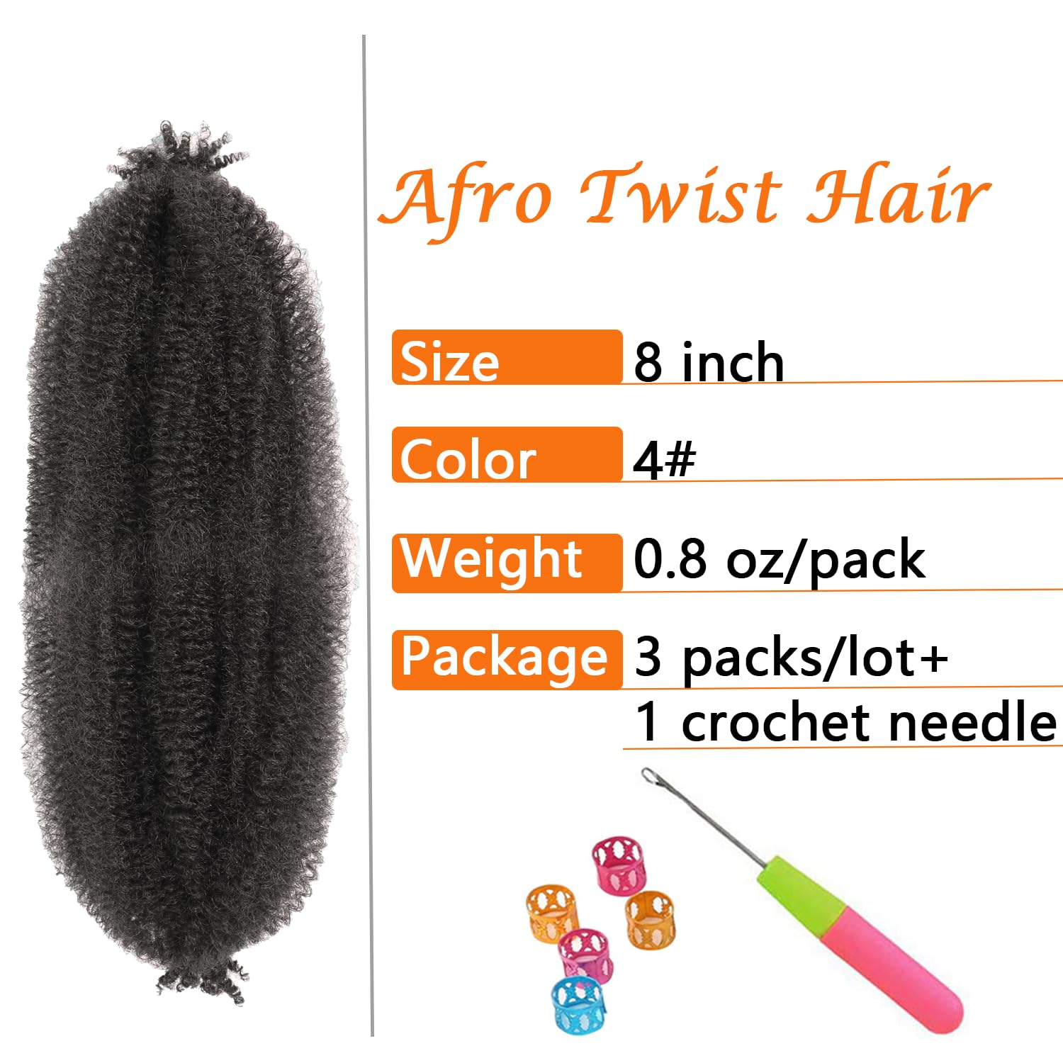 Springy Afro Twist Hair 8 Inch 3 Packs Pre Fluffed Marley Twist Braiding Hair For Black Women (8 Inch 4#)