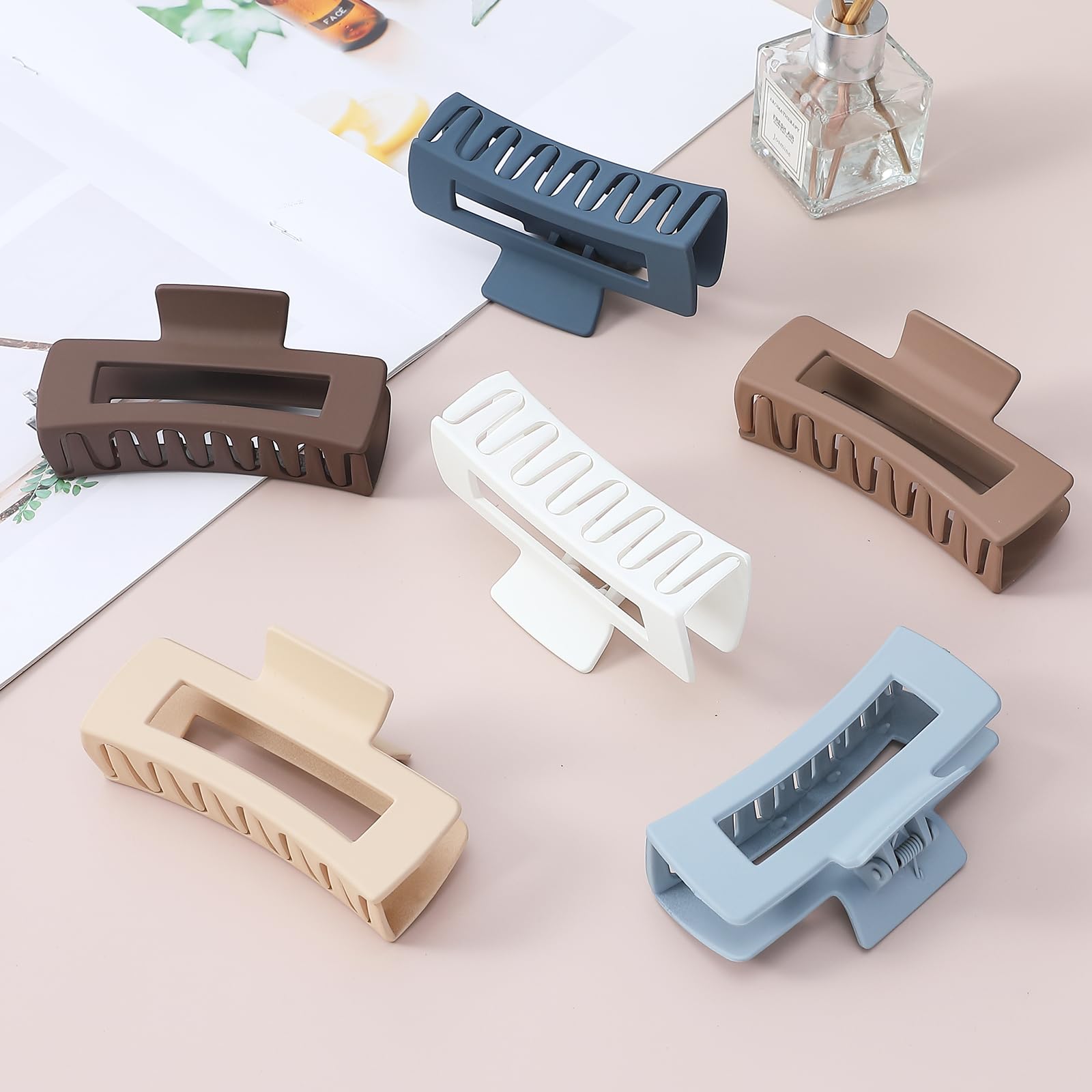 Sisiaipu 4 Inch Big Hair Claw Clips 6 Pcs Large Claw Clips for Thick Hair Square Hair Clips for Women Rectangle Hair Clips Banan