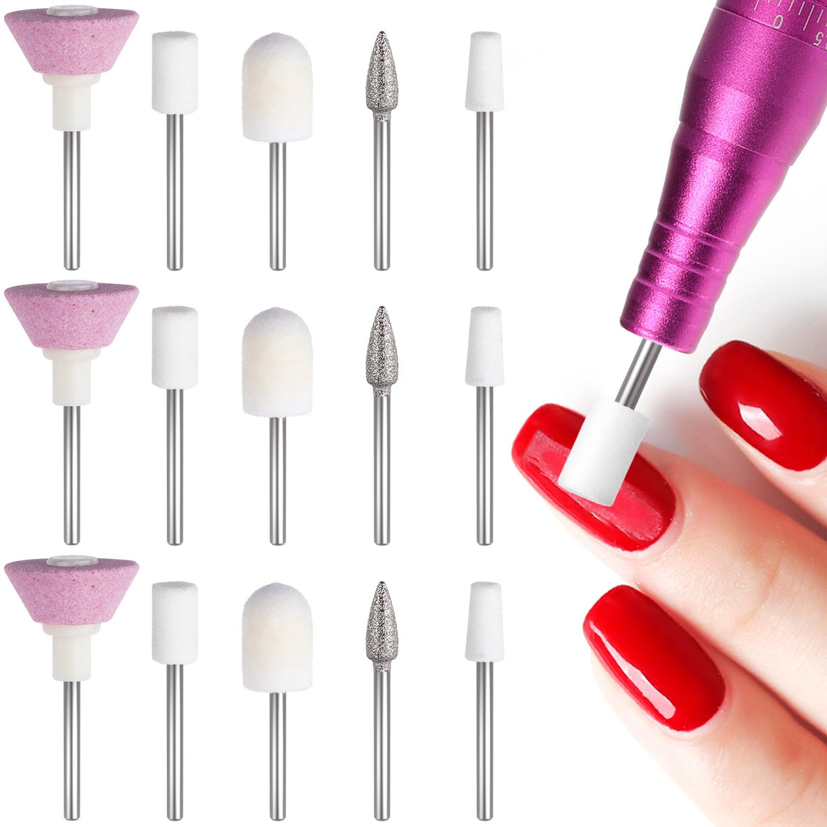 Pagow 15 Pcs Nail File Replacement Head Refills Set For Finishing Salon Electronic Manicure