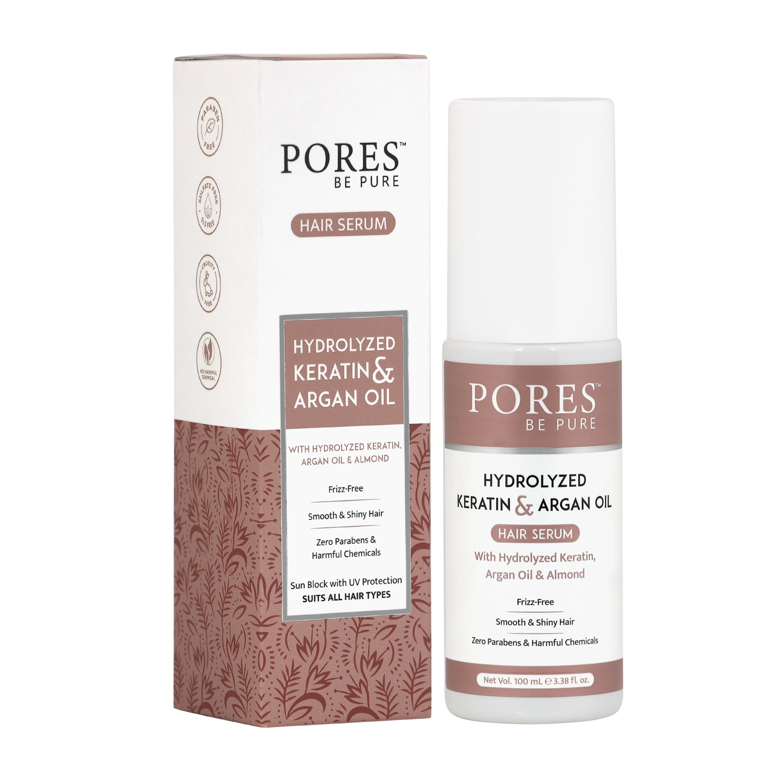 Pores Be Pure Hair Serum | Argan Oil, Keratin & Almond Oil | Anti-Frizz, Smooth & Shiny Hair | Repairs Dry & Damaged Hair | Unis