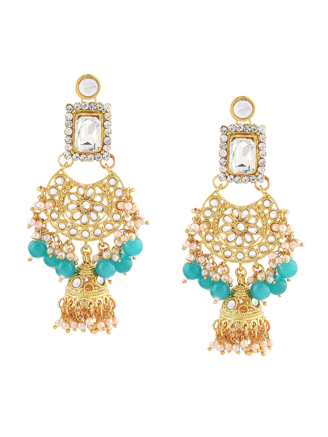 Zaveri Pearls Gold & Green Kundan Jhumki Earring For WomenZpfk8666