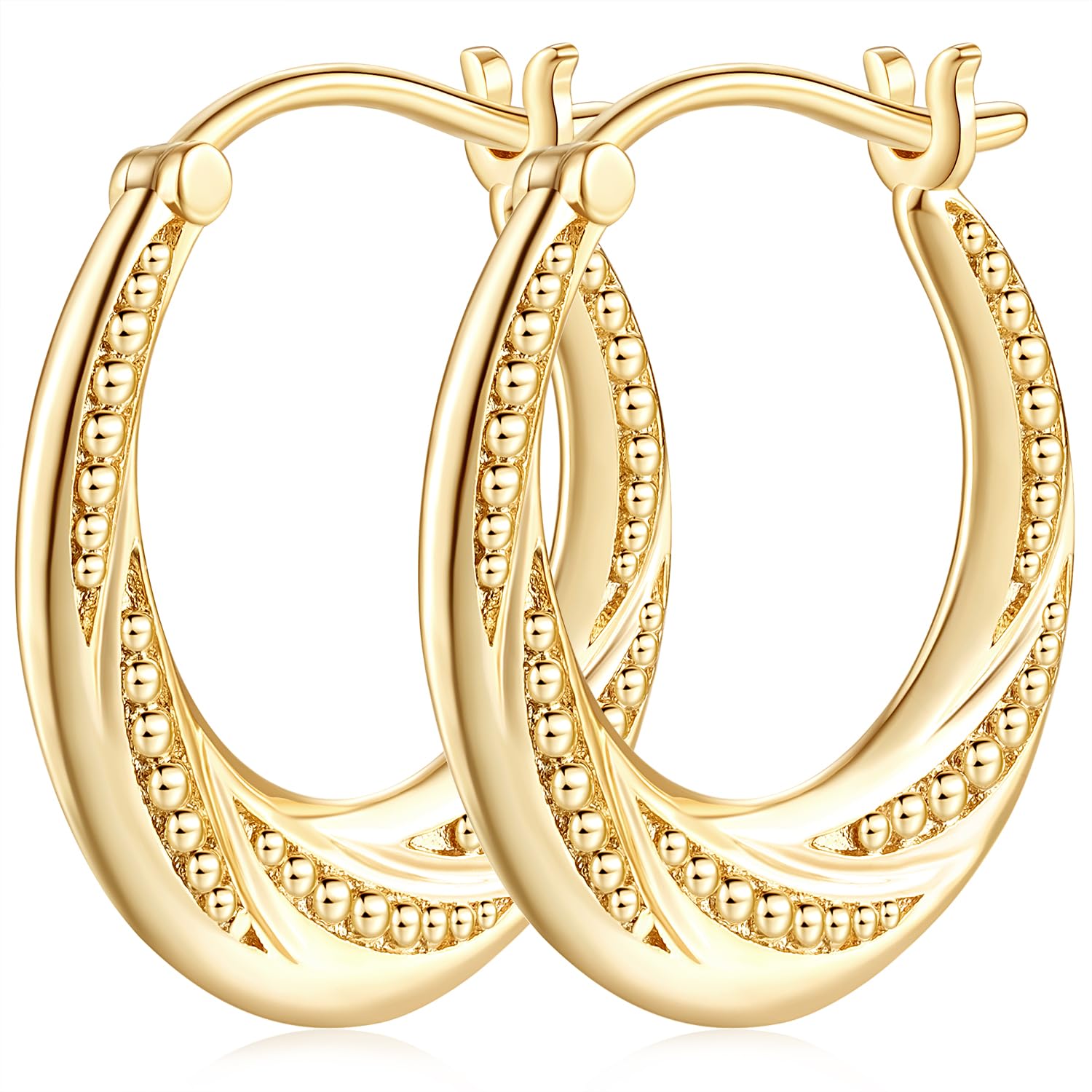 HOBATS 14K Gold Earrings for Women 14K Gold Hoop Earrings for Women Hoop Earring for Womens Hoops Rotating Small Ball Design Com