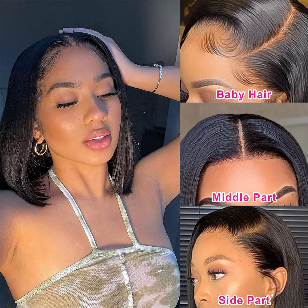 Short Bob Wig Human Hair 13X6 Lace Front Wigs For Black Women Human Hair Side Part Frontal Bob Wig, Glueless Brazilian Virgin Hu