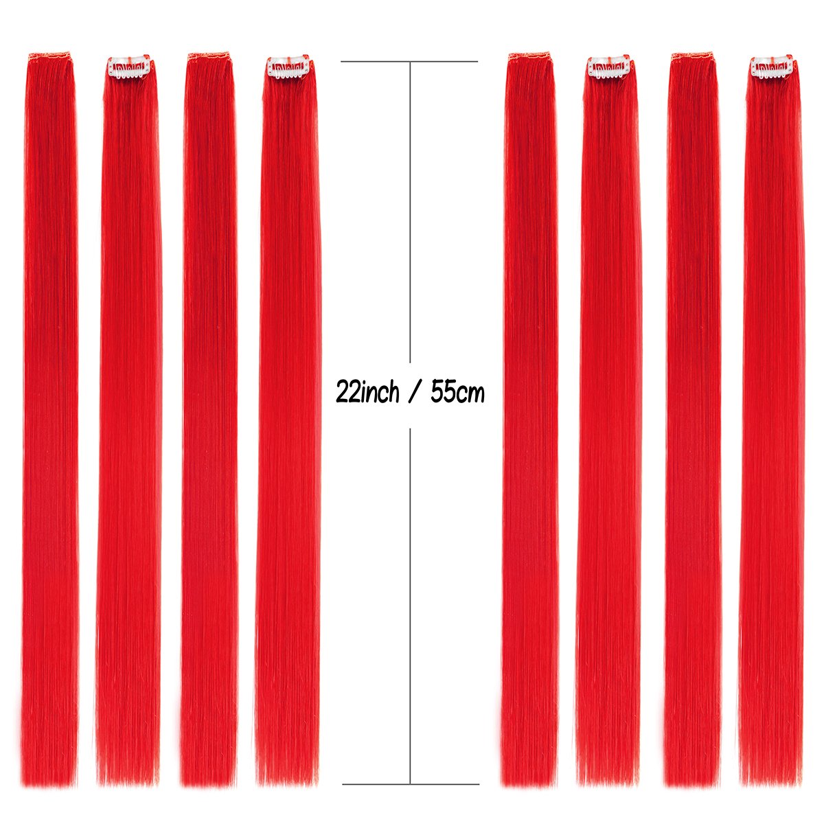 Colored Clip in Hair Extensions 22'' 10pcs Straight Fashion Hairpieces for Party Highlights Red