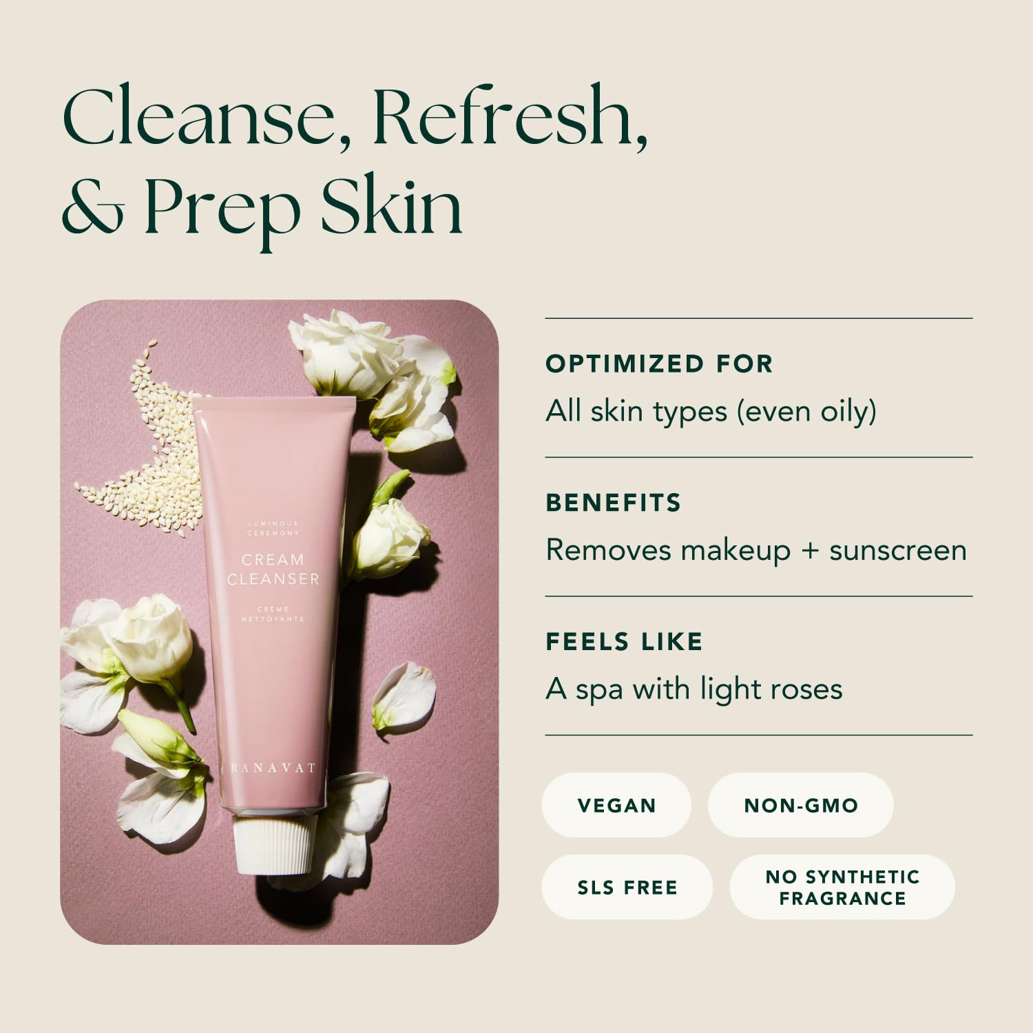 Ranavat Cream Cleanser - Daily Facial Cleanser Doubles As Waterproof Eye Makeup Remover - Gentle Face Wash To Detoxify And Nouri