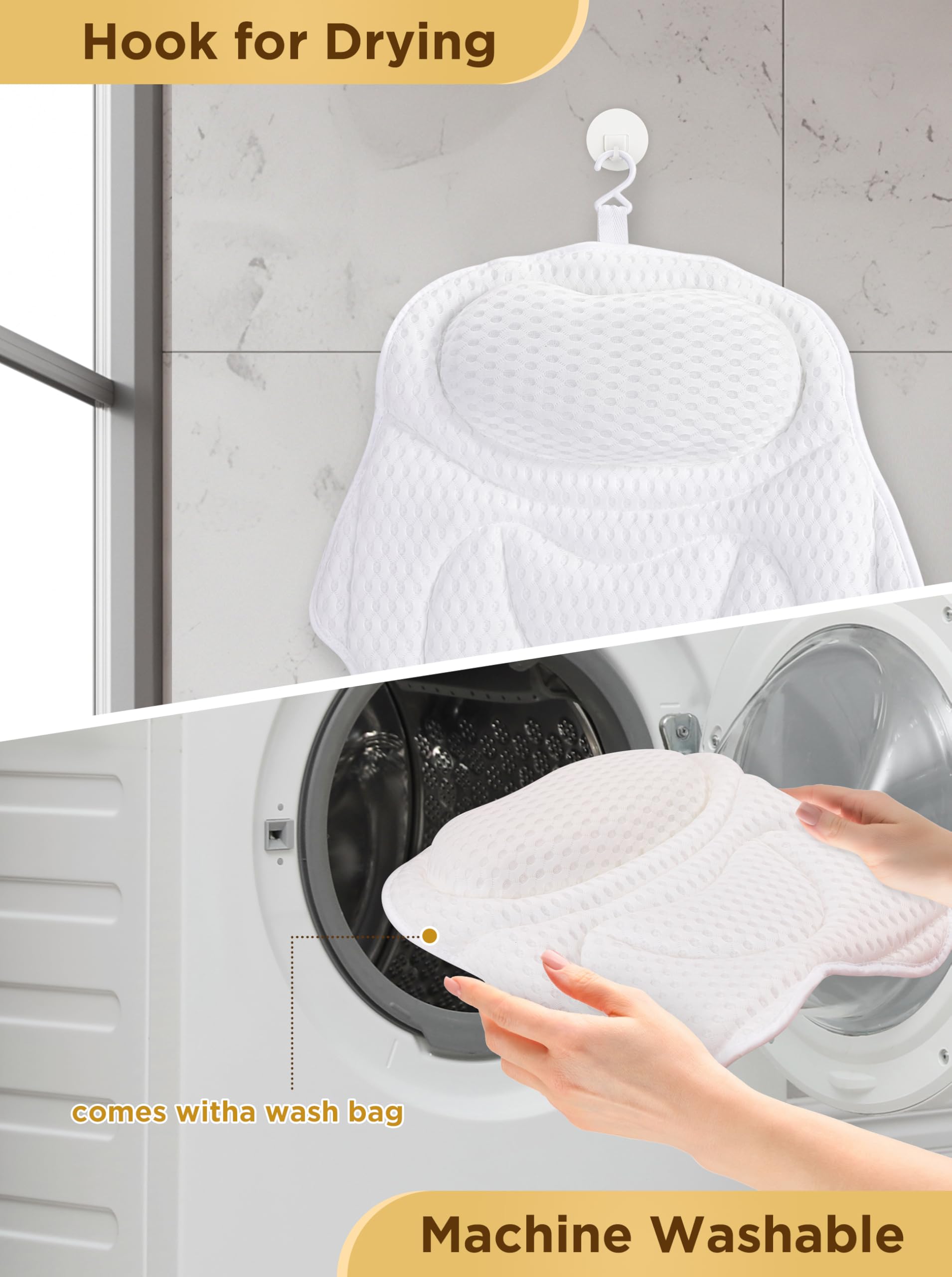 Bath Pillow Luxury Bathtub Pillow, Bath Pillows For Tub Neck And Back Support, Bath Tub Pillow Headrest With Soft 4D Air Mesh Fa