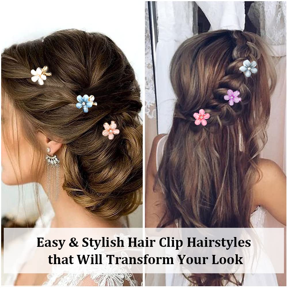 Ahoney 12Pcs Small Crystal Hair Clips, Mini Flower Barrettes For Women, Fine Hair Alligator Bling Hairpins In 6 Colors
