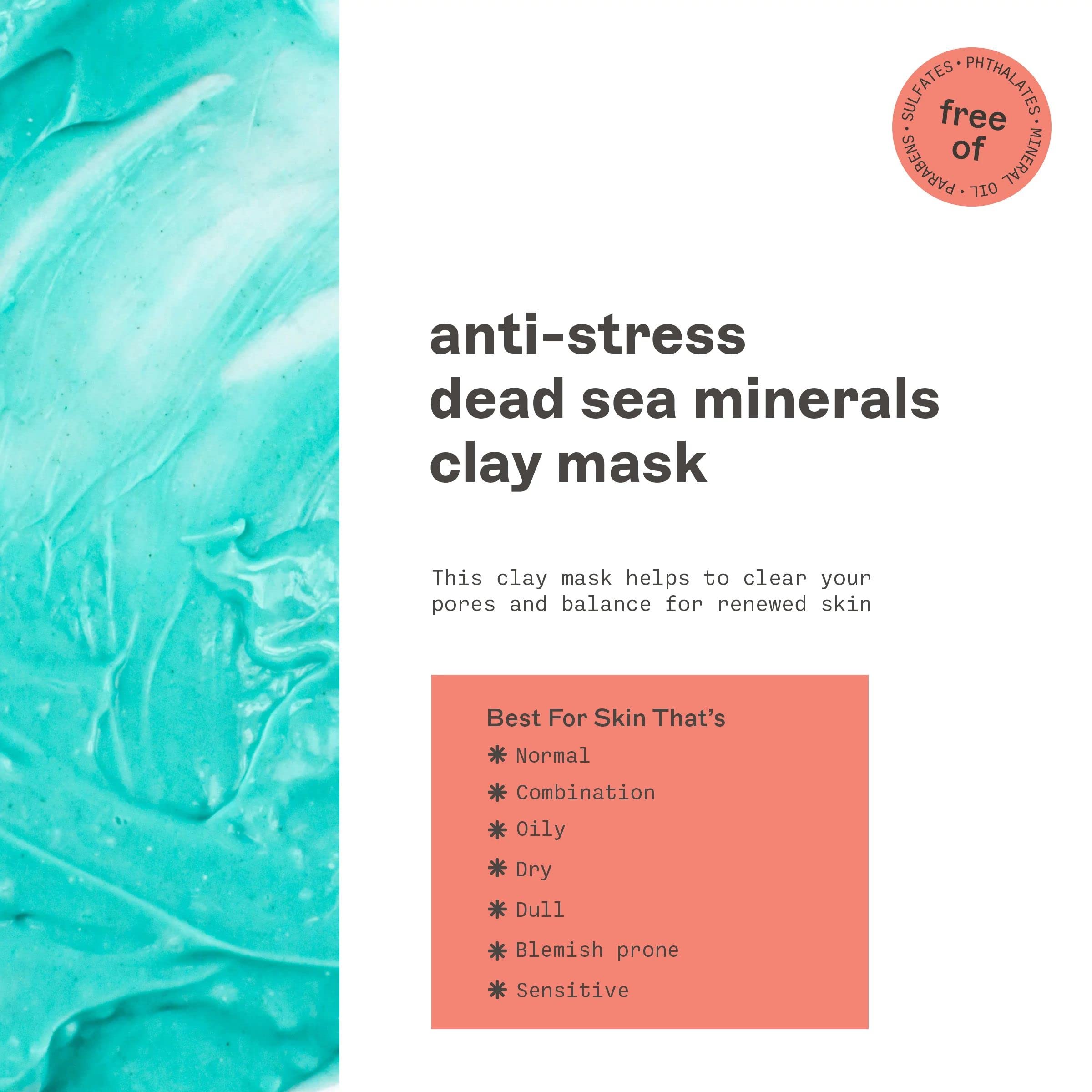 Freeman Anti-Stress Clay Facial Mask with Dead Sea Minerals, Balancing and Clearing Beauty Face Mask, 6 oz, 2 Pack