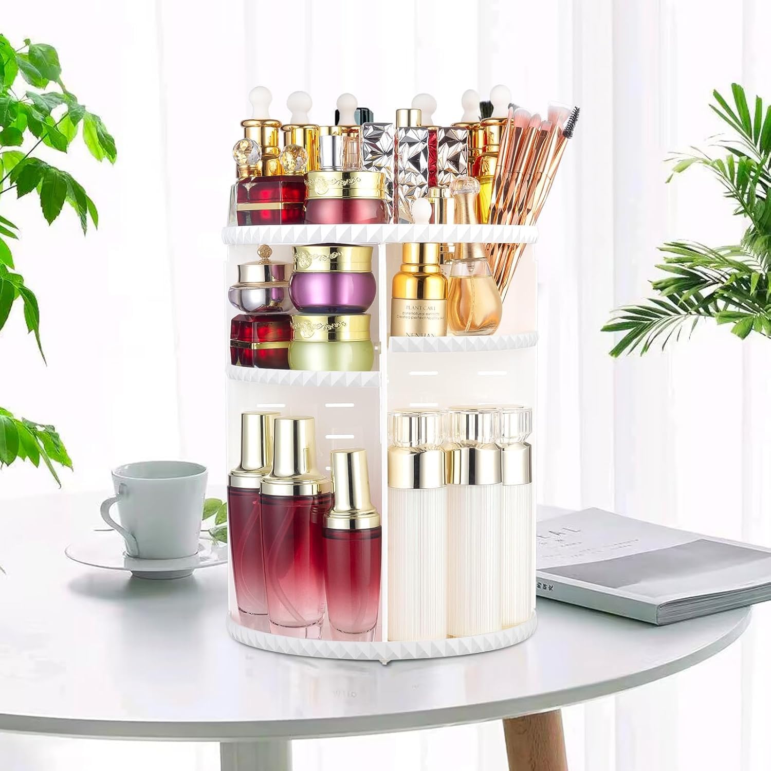 Sanipoe Rotating Makeup Organizer,Diy Adjustable Spinning Holder,Foldable Cosmetic Storage Display Box,Large Capacity Make Up Ca