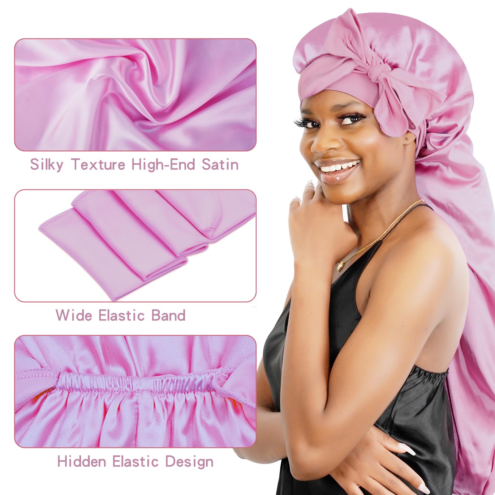BONNET QUEEN Silk Braid Bonnet Satin Bonnet for braids Foldable Extra long hair bonnet for sleeping Adjustable tie Bonnet dreads