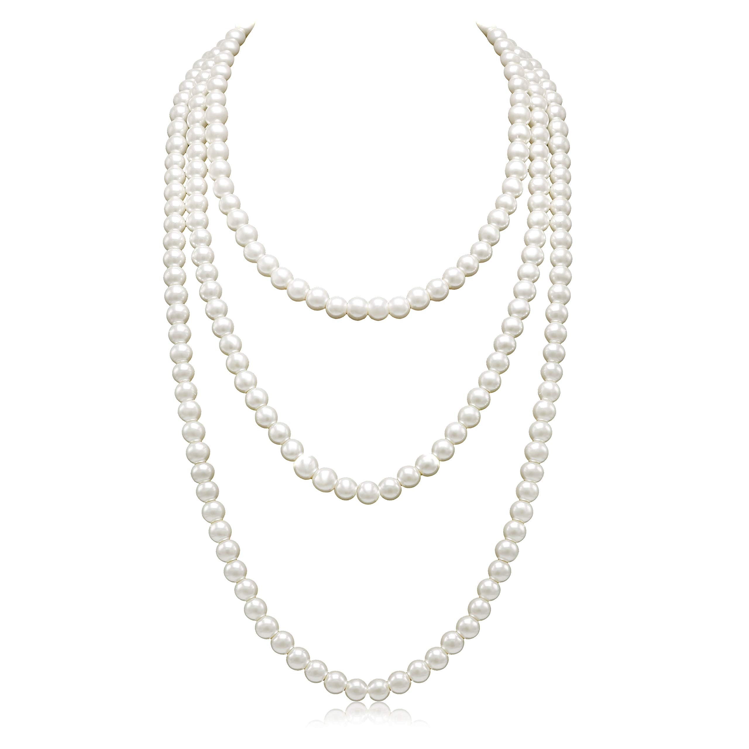 SANNIDHI Pearl Necklace for Women Girls Stylish Elegant White Triple Layered Necklace Long Pearl Choker Necklace Jewellery Birth