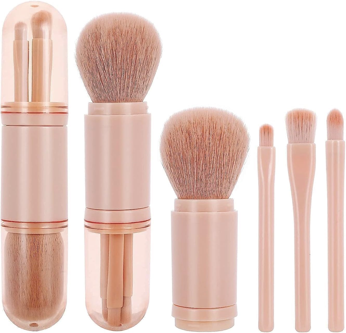 4In1 Travel Makeup Brush Set, Retractable Mini Cosmetic Tools For Women, Professional Powder Foundation Blending & Eyeshadow A