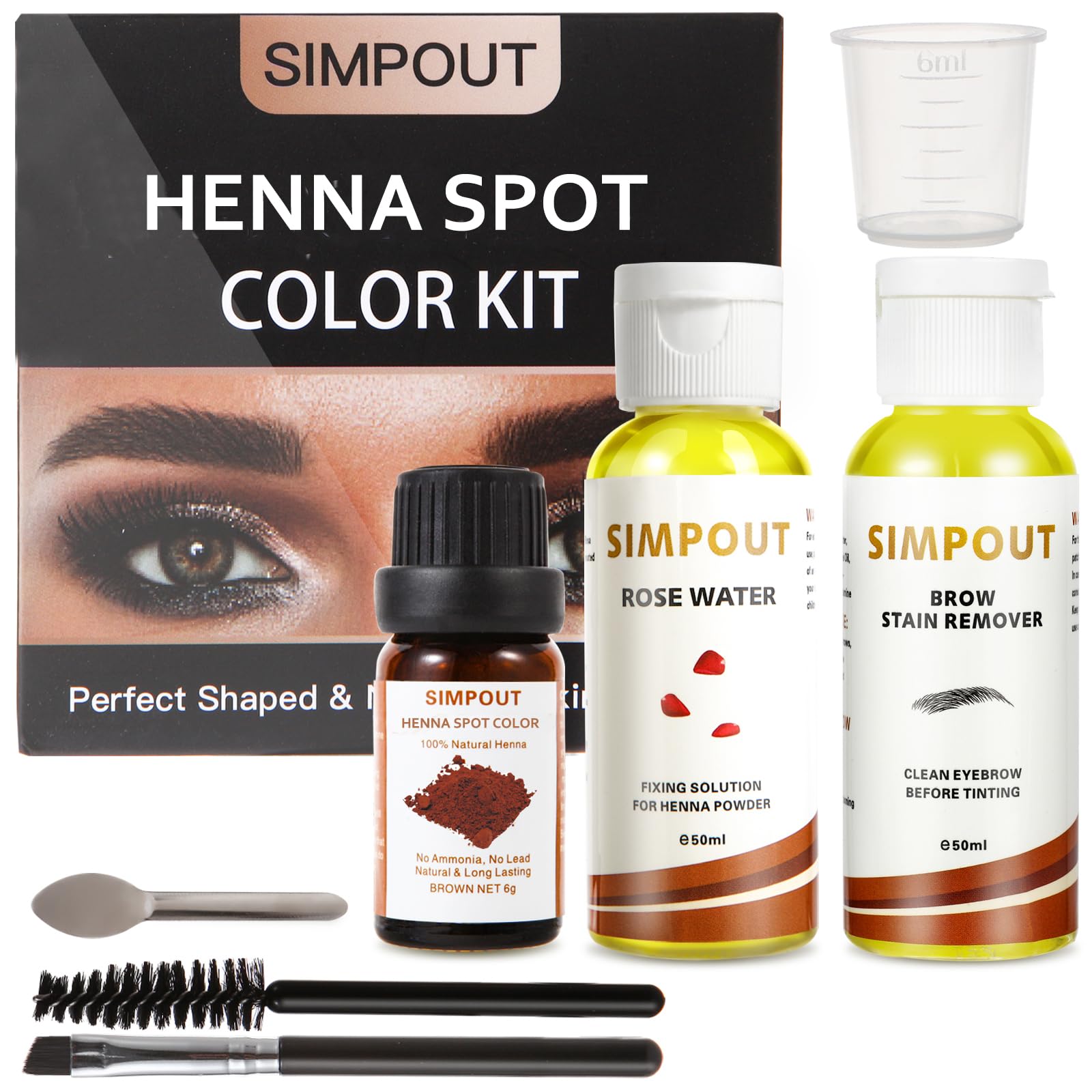 Simpout Natural Henna Hair Kit - Henna Powder with Rose Water & Brow Stain Remover, No Ammonia, No Lead, Professional Henna Kit 